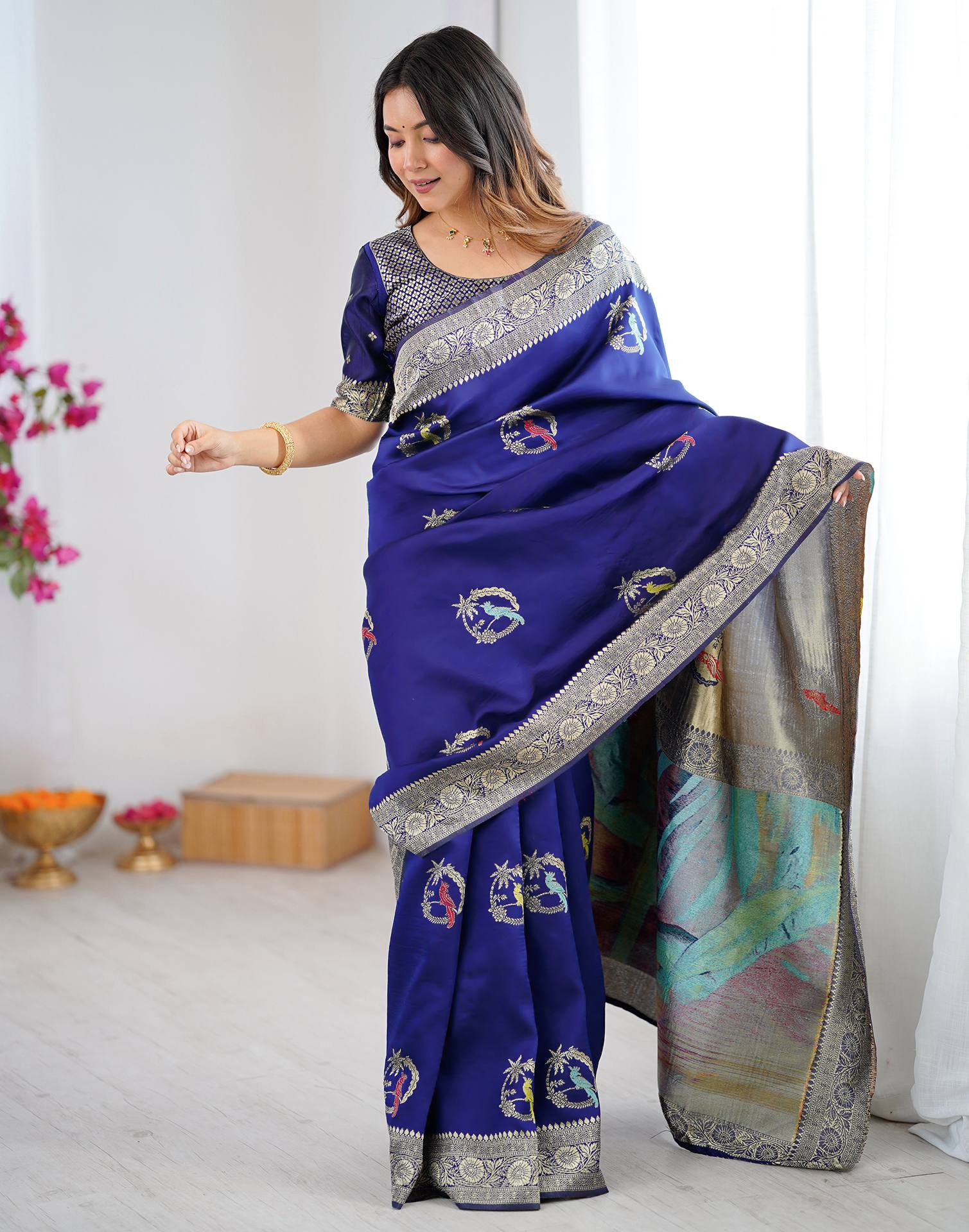 Navy Blue Silk Woven Saree