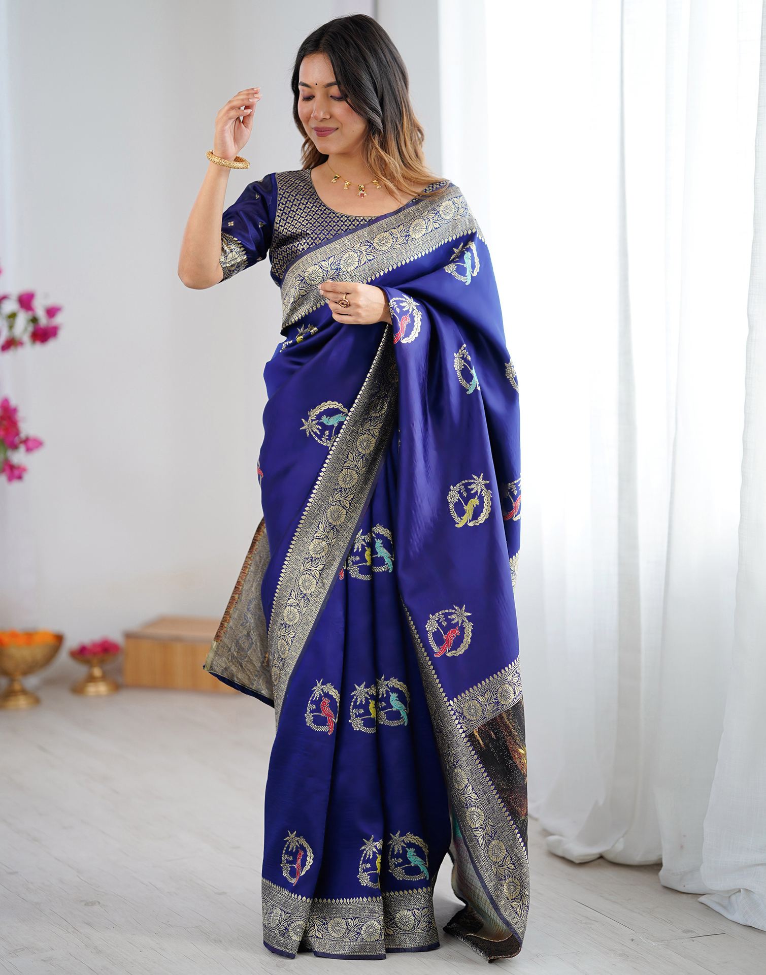 Navy Blue Silk Woven Saree
