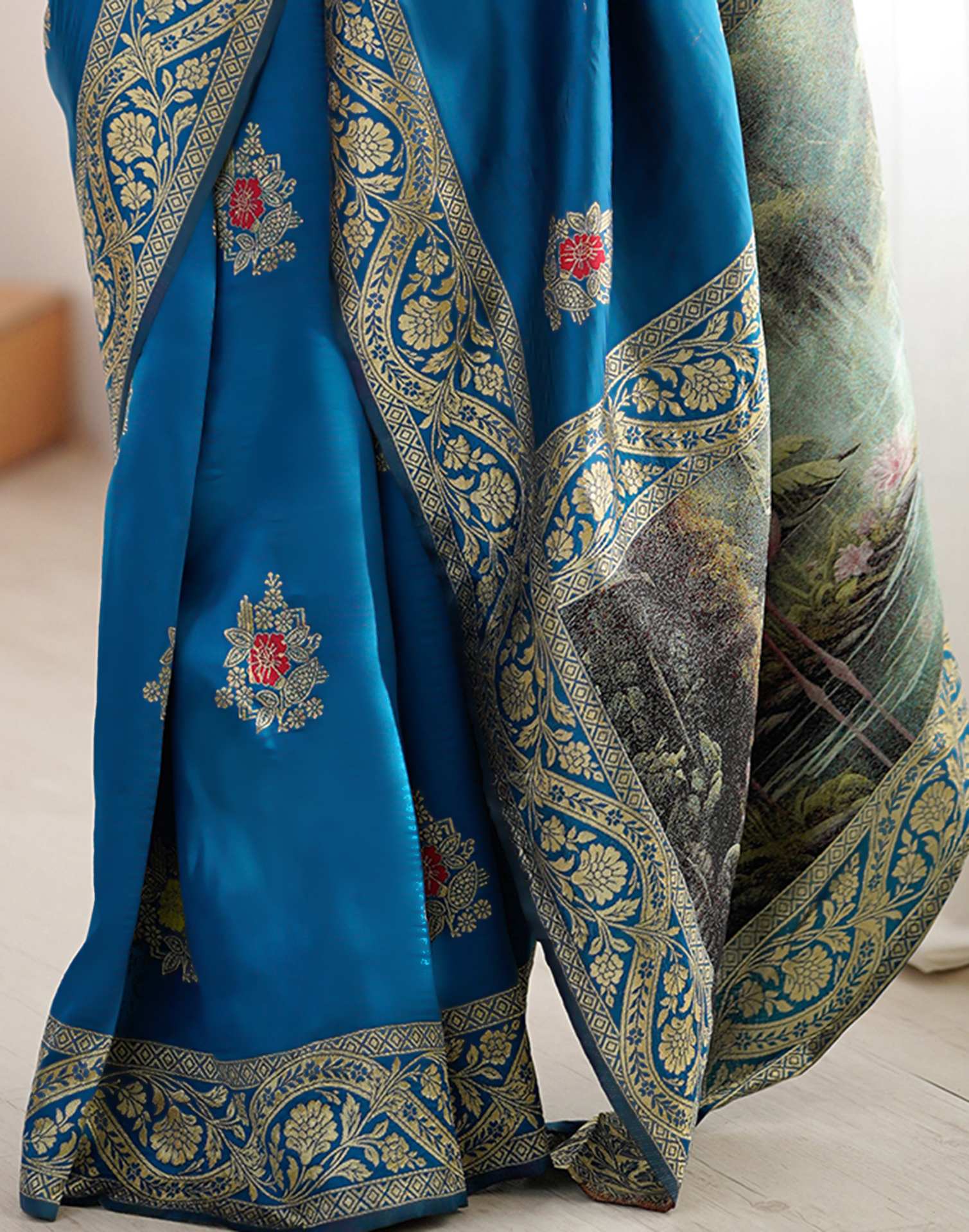 Teal Blue Silk Woven Saree
