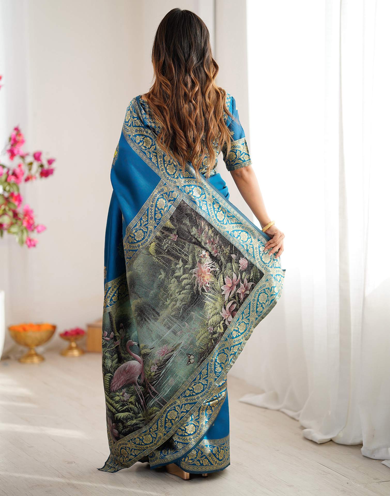 Teal Blue Silk Woven Saree
