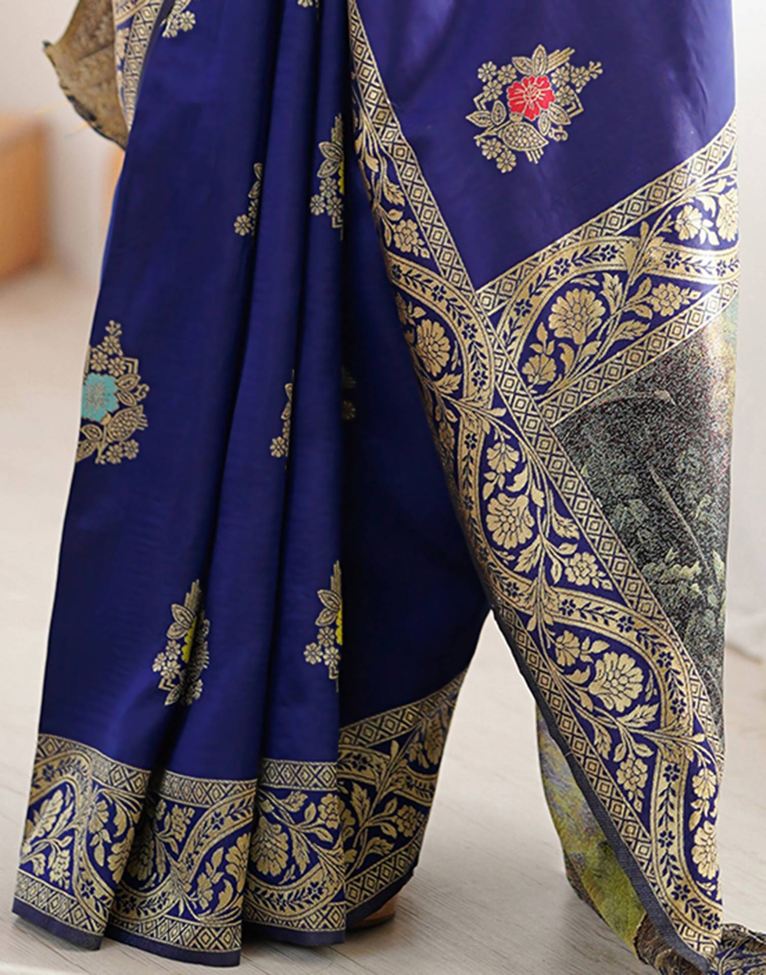Navy Blue Silk Woven Saree