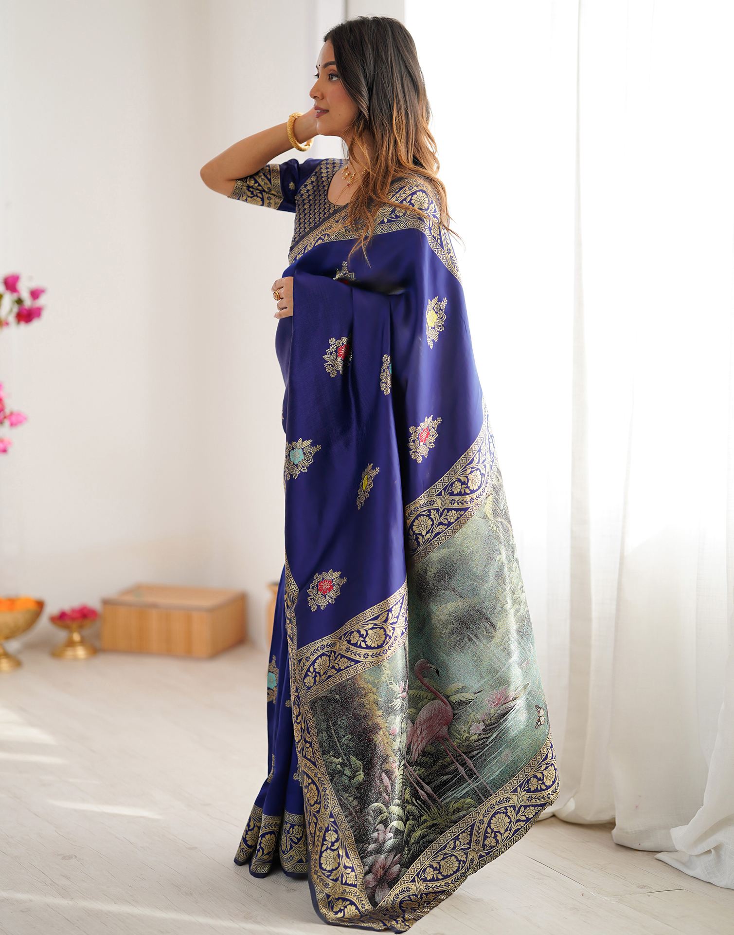 Navy Blue Silk Woven Saree
