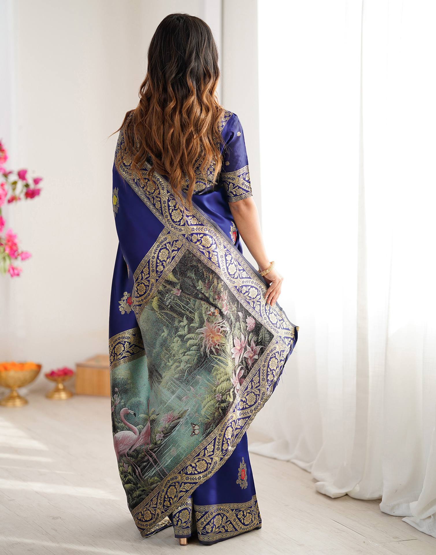 Navy Blue Silk Woven Saree