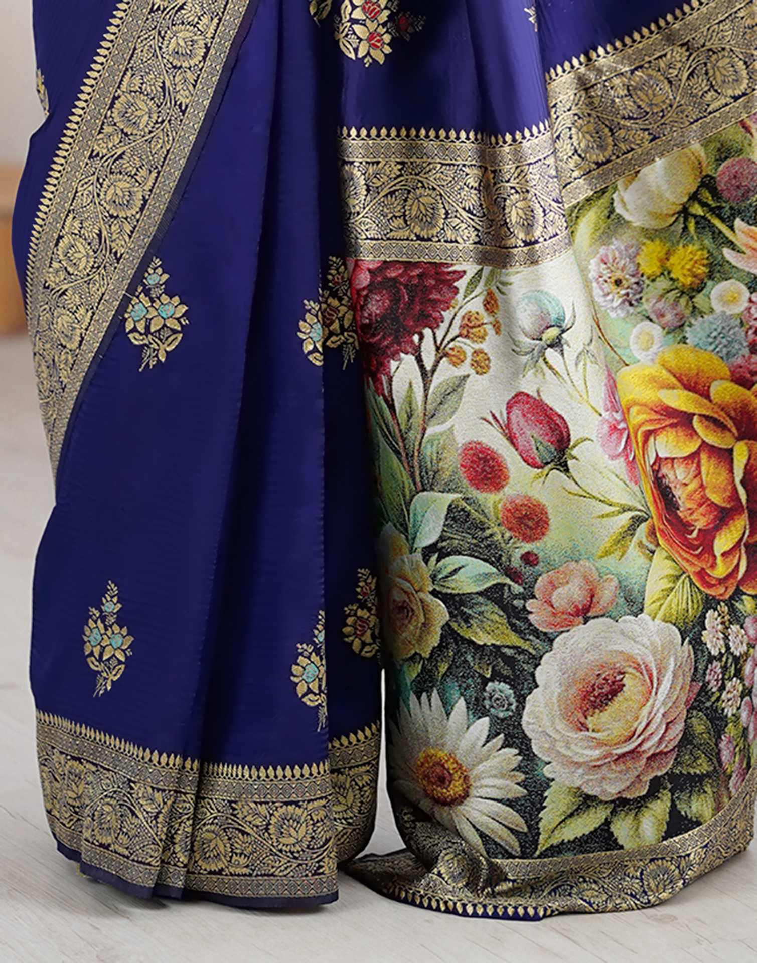 Navy Blue Silk Woven Saree