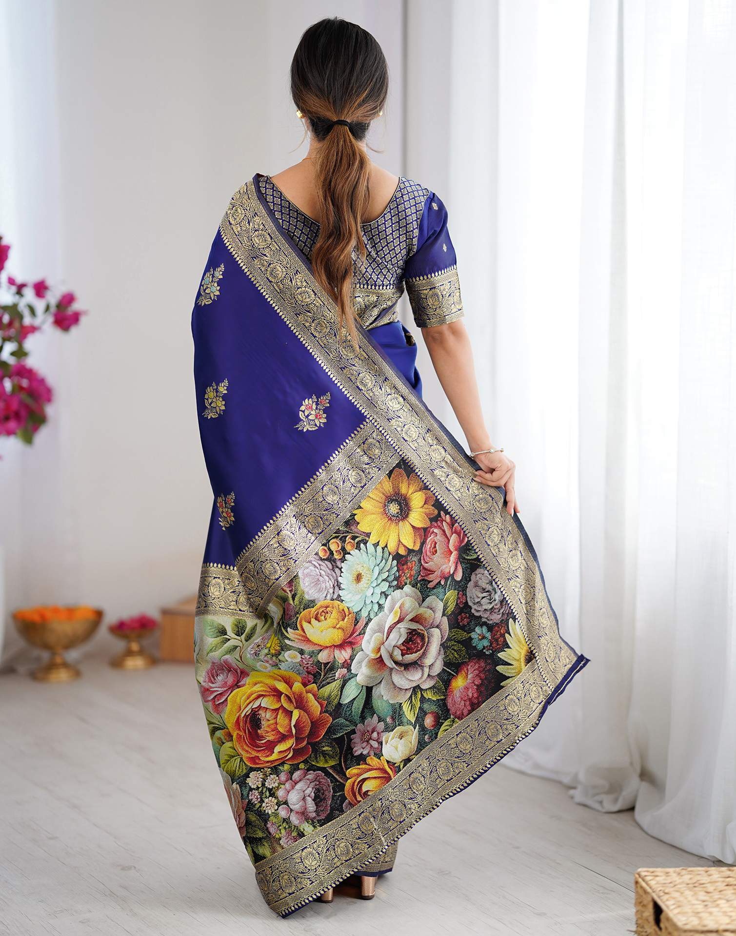 Navy Blue Silk Woven Saree