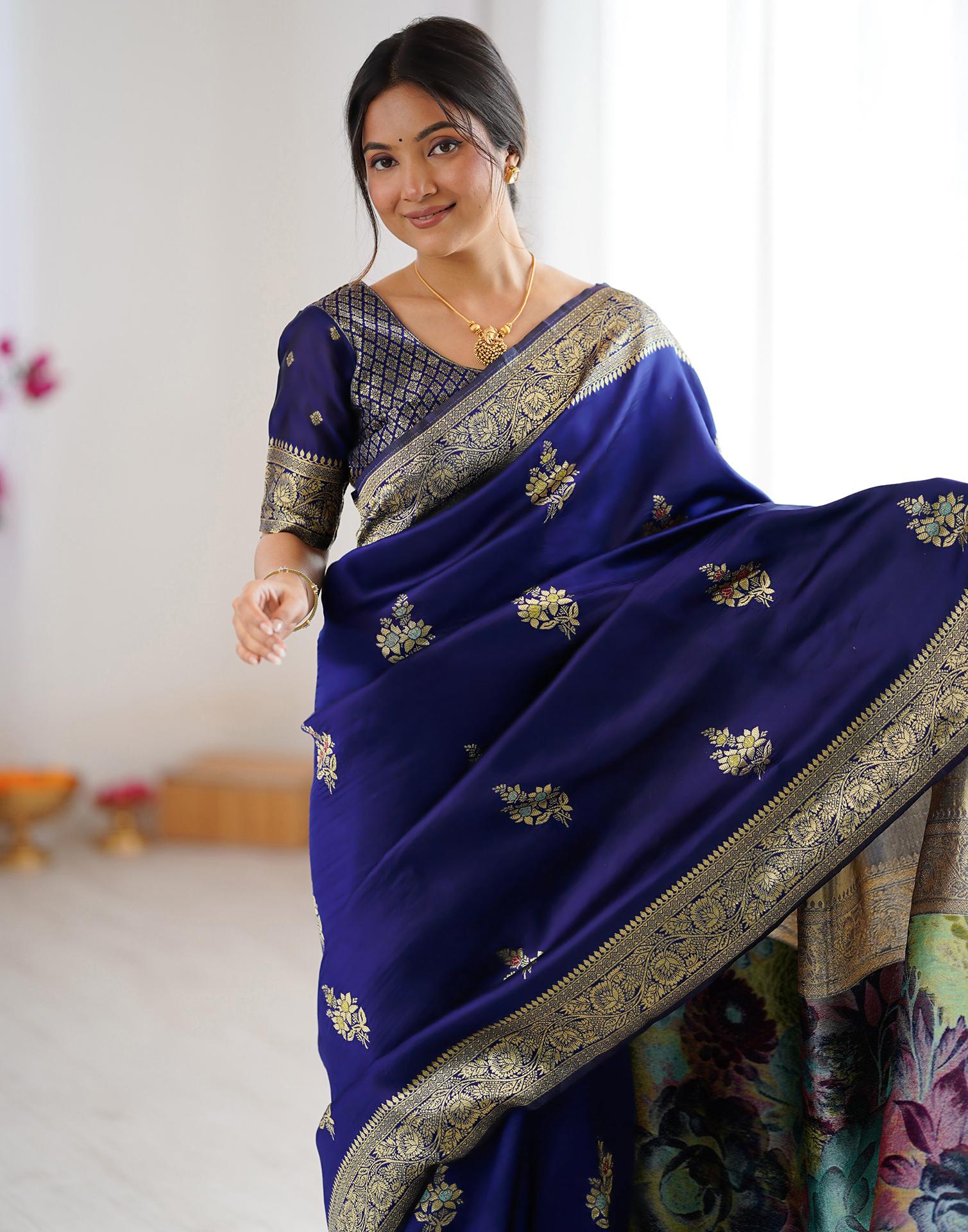 Navy Blue Silk Woven Saree