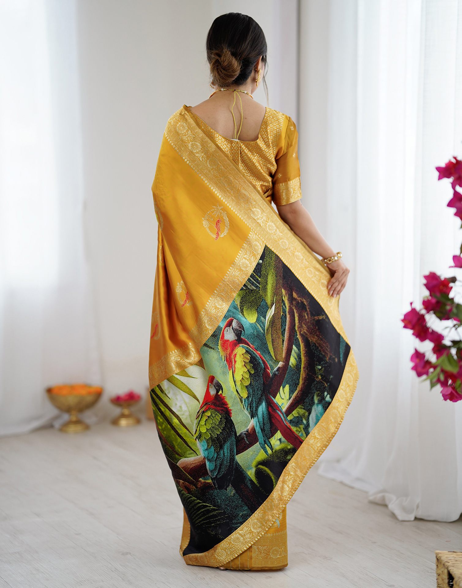 Yellow Silk Woven Saree