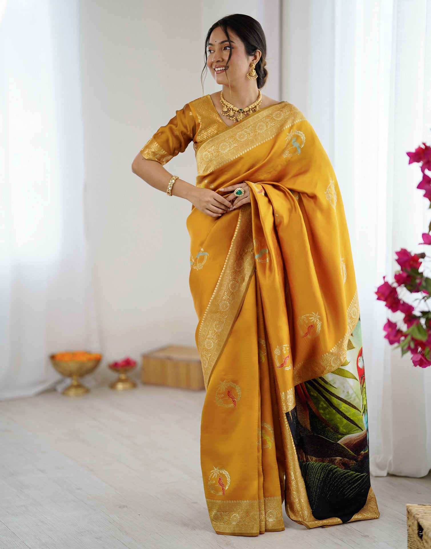 Yellow Silk Woven Saree