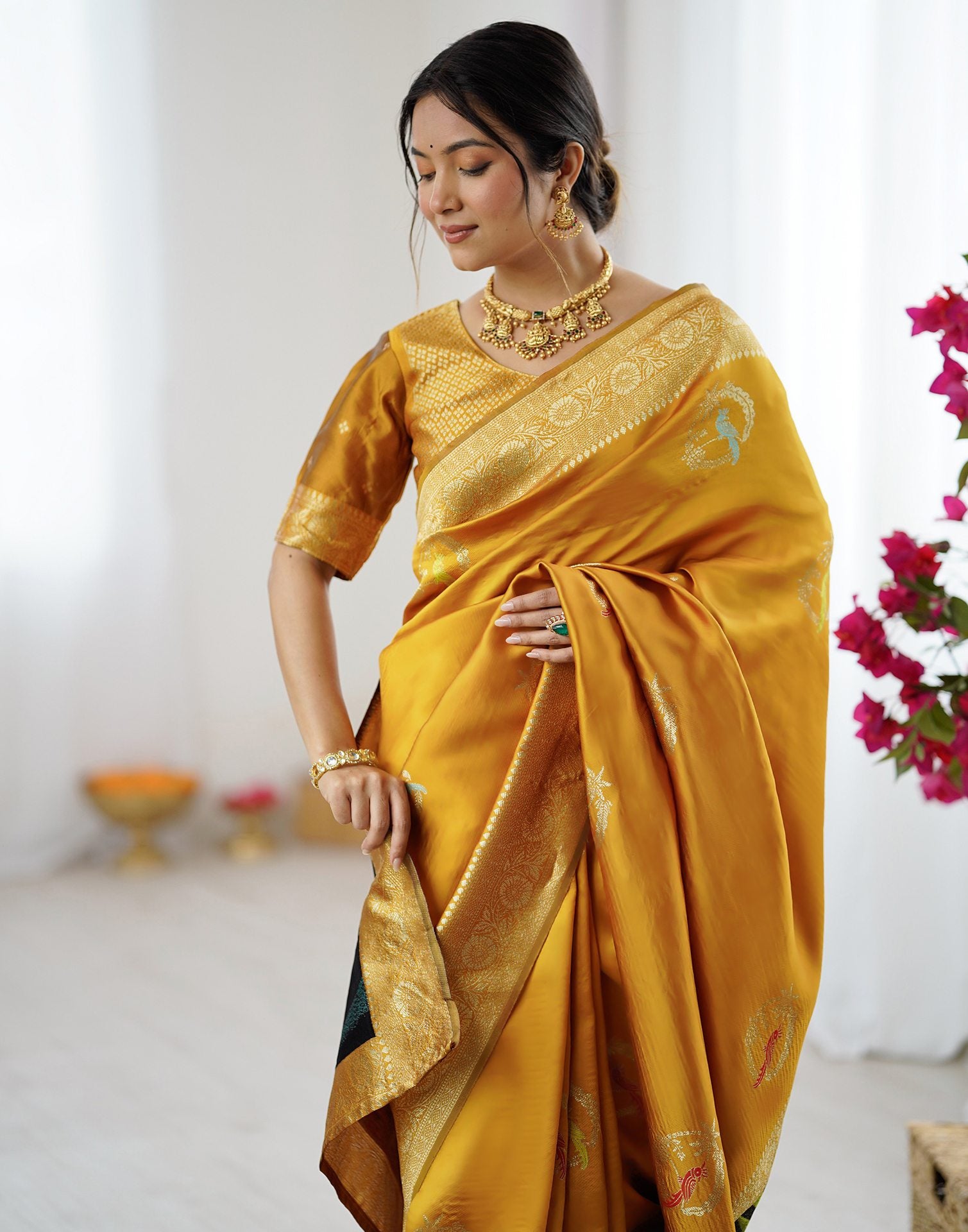 Yellow Silk Woven Saree