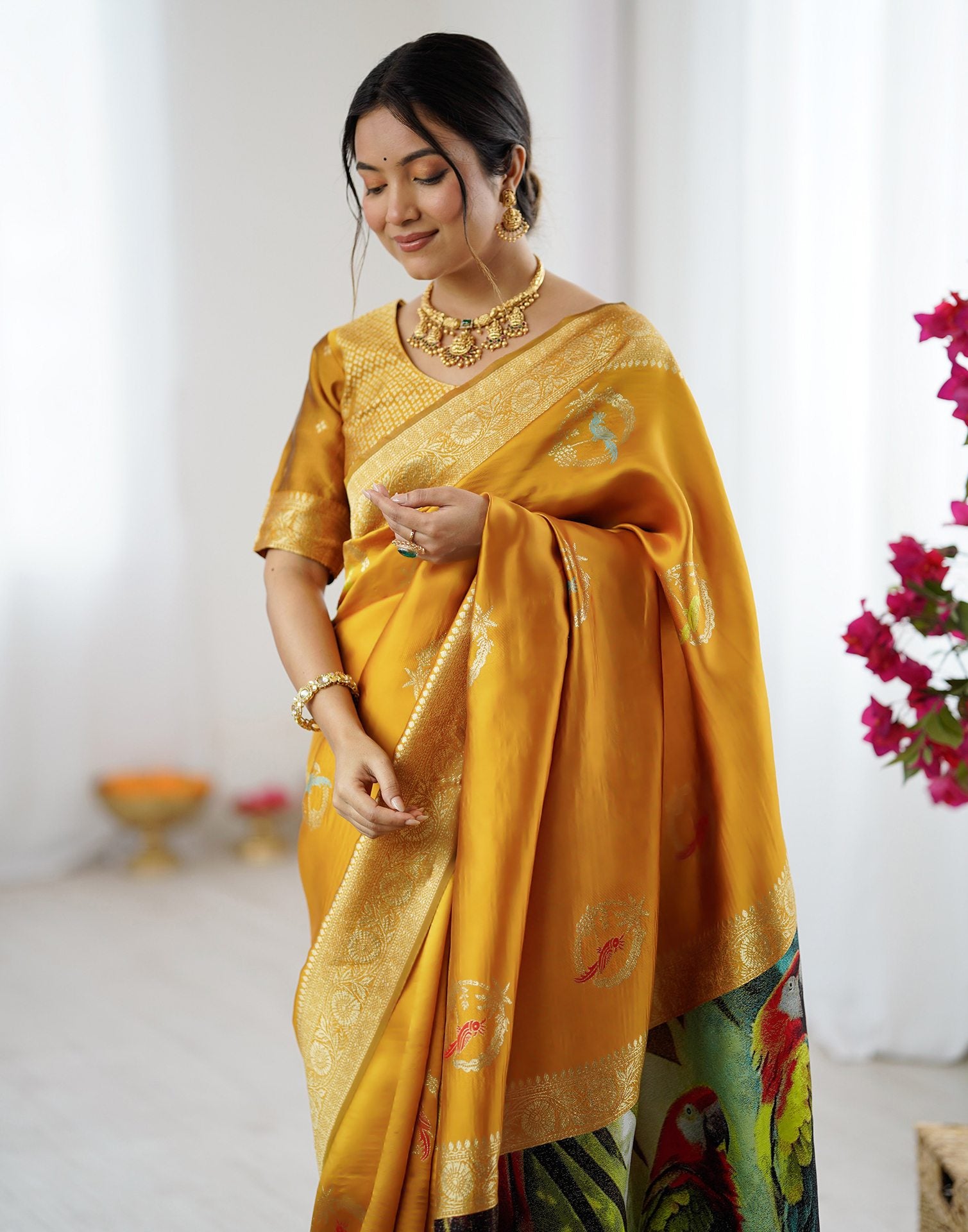 Yellow Silk Woven Saree