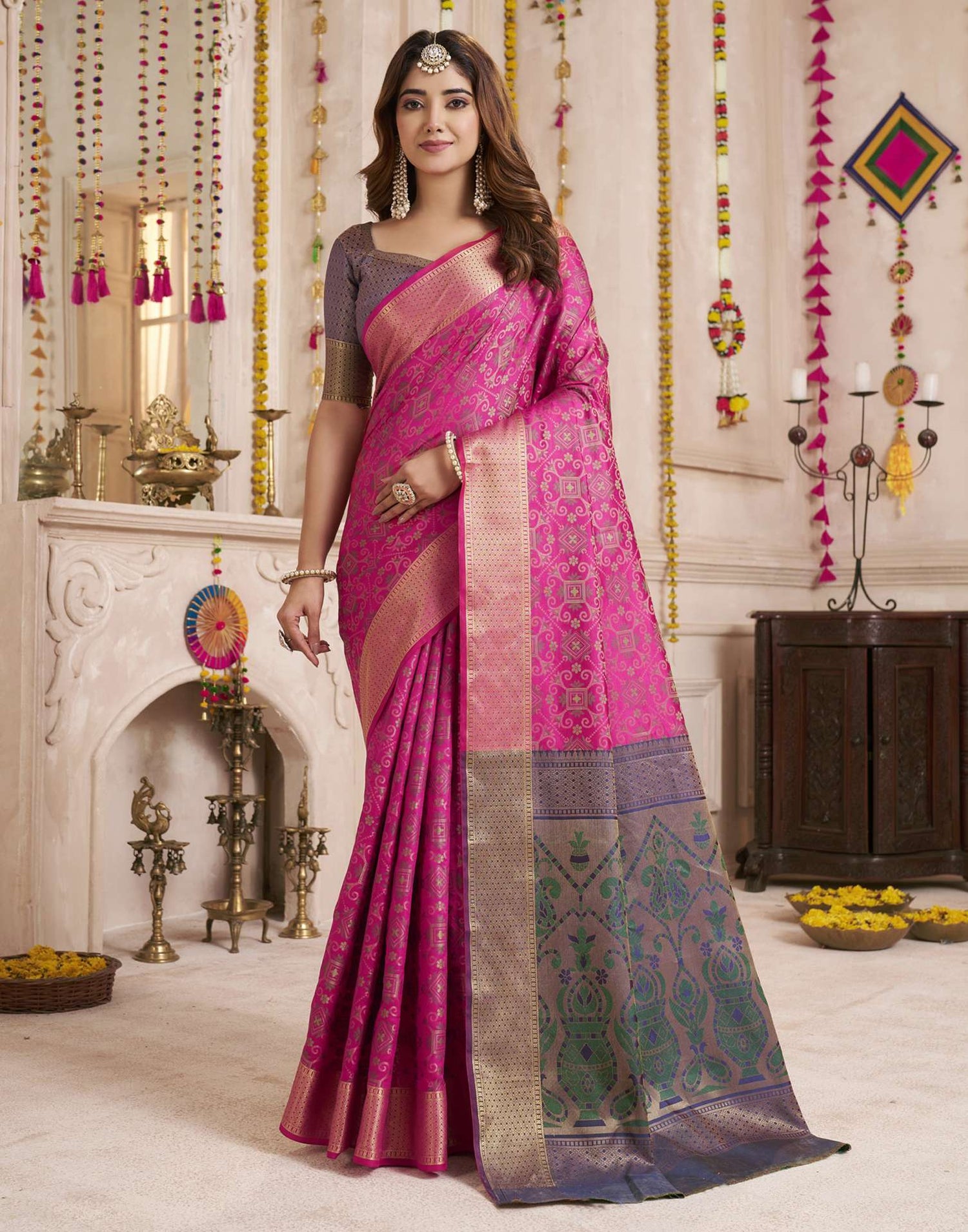 Magenta Silk Woven Patola Saree