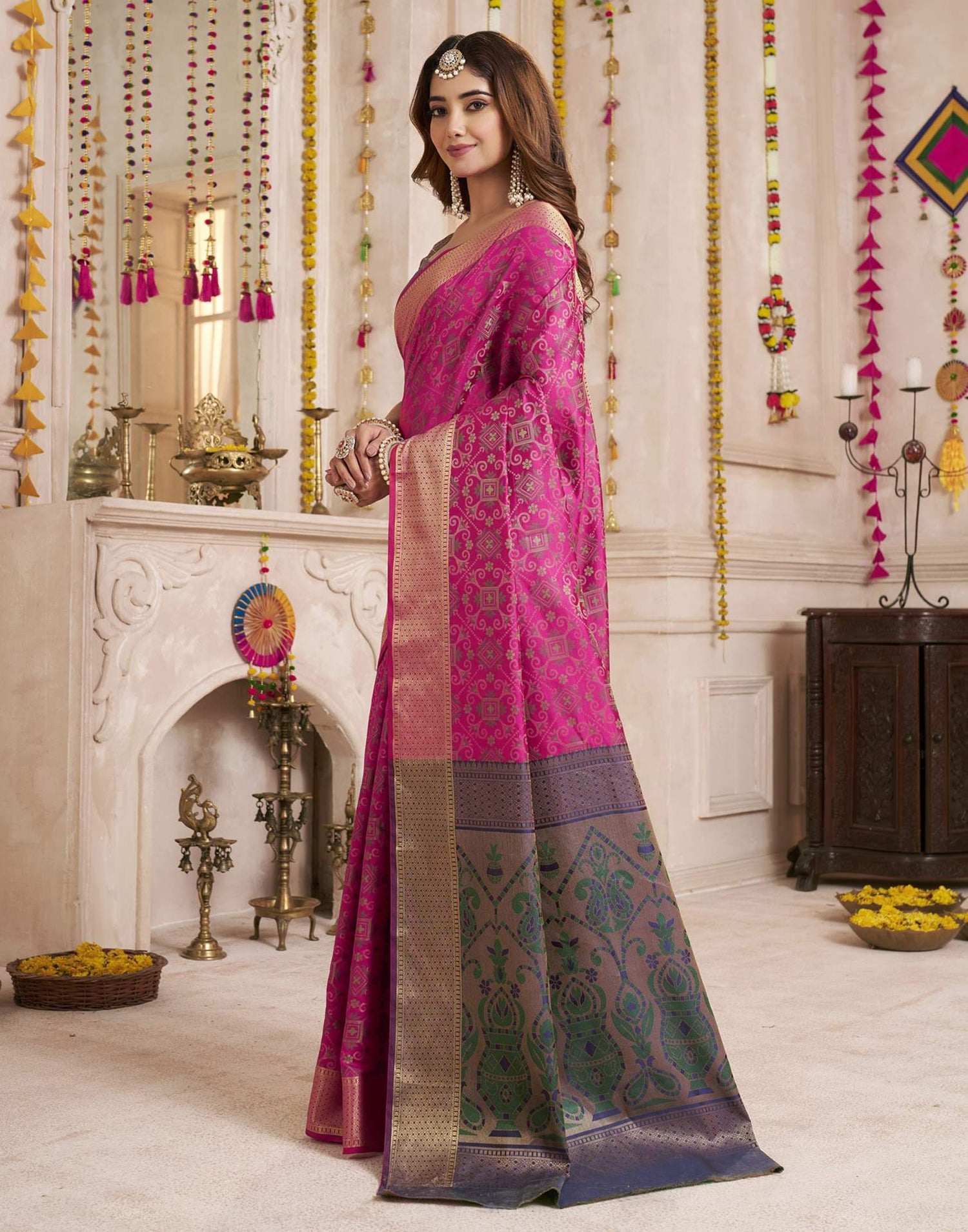 Magenta Silk Woven Patola Saree