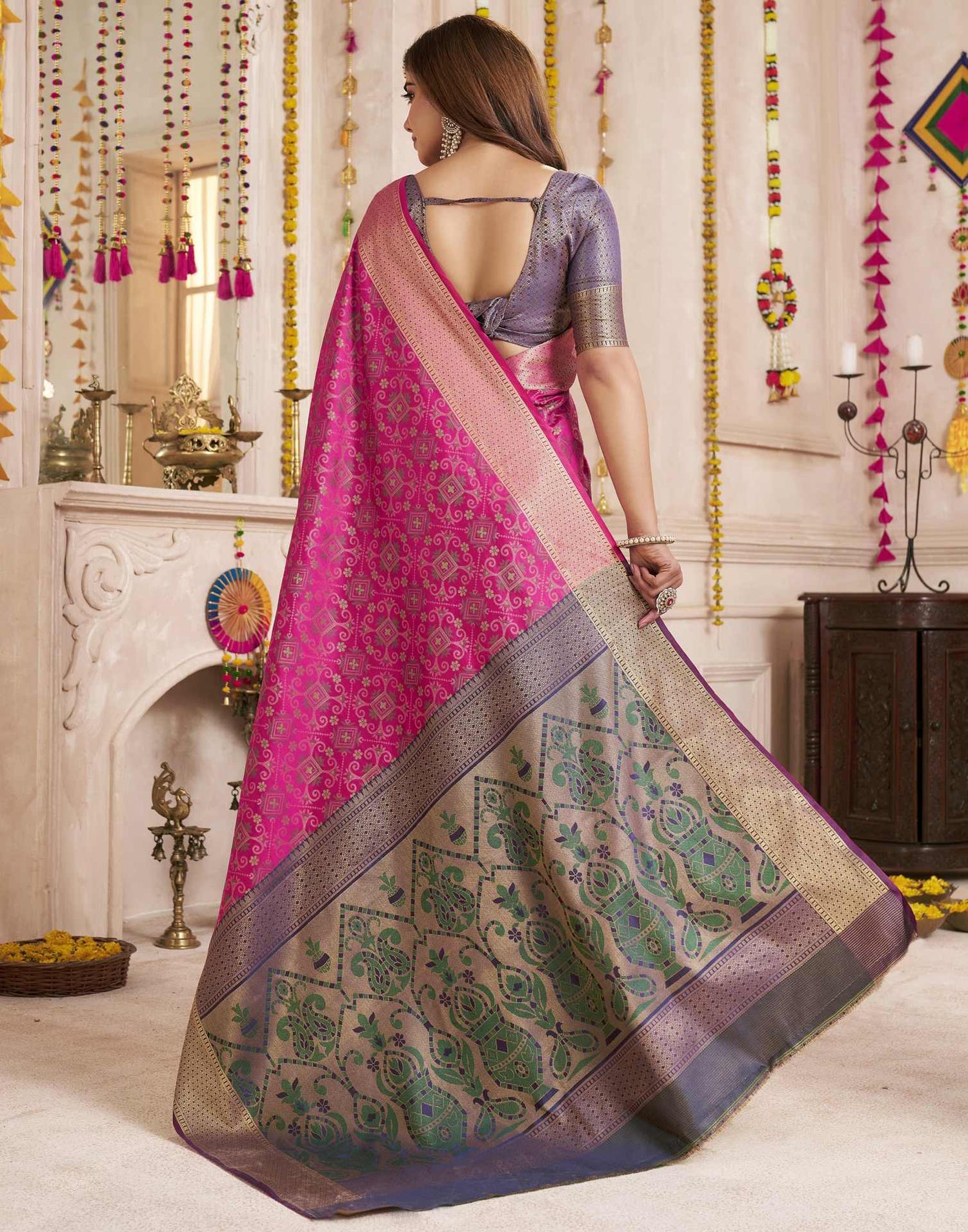 Magenta Silk Woven Patola Saree