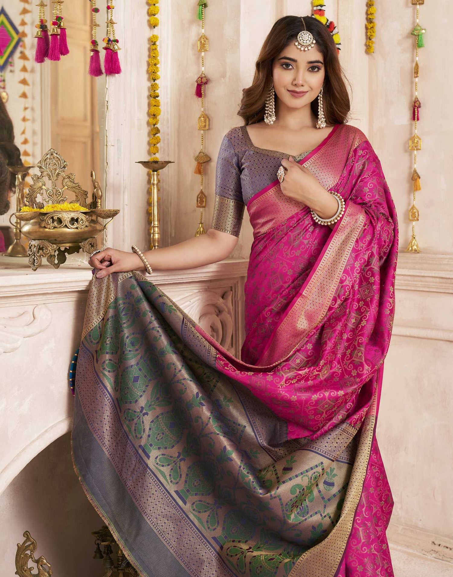 Magenta Silk Woven Patola Saree