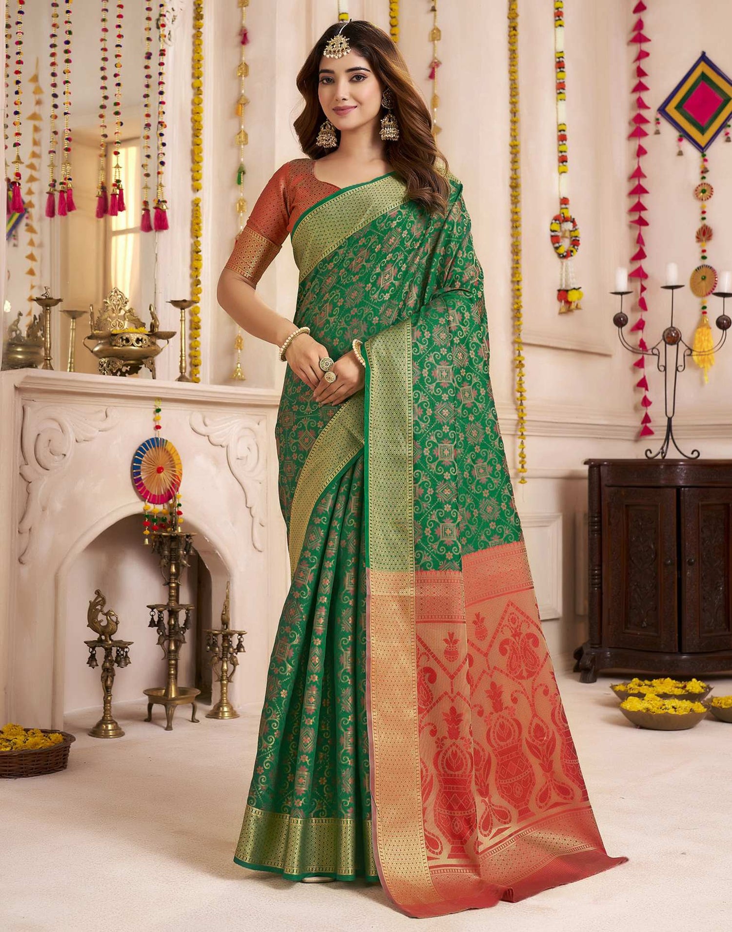 Green Silk Woven Patola Saree