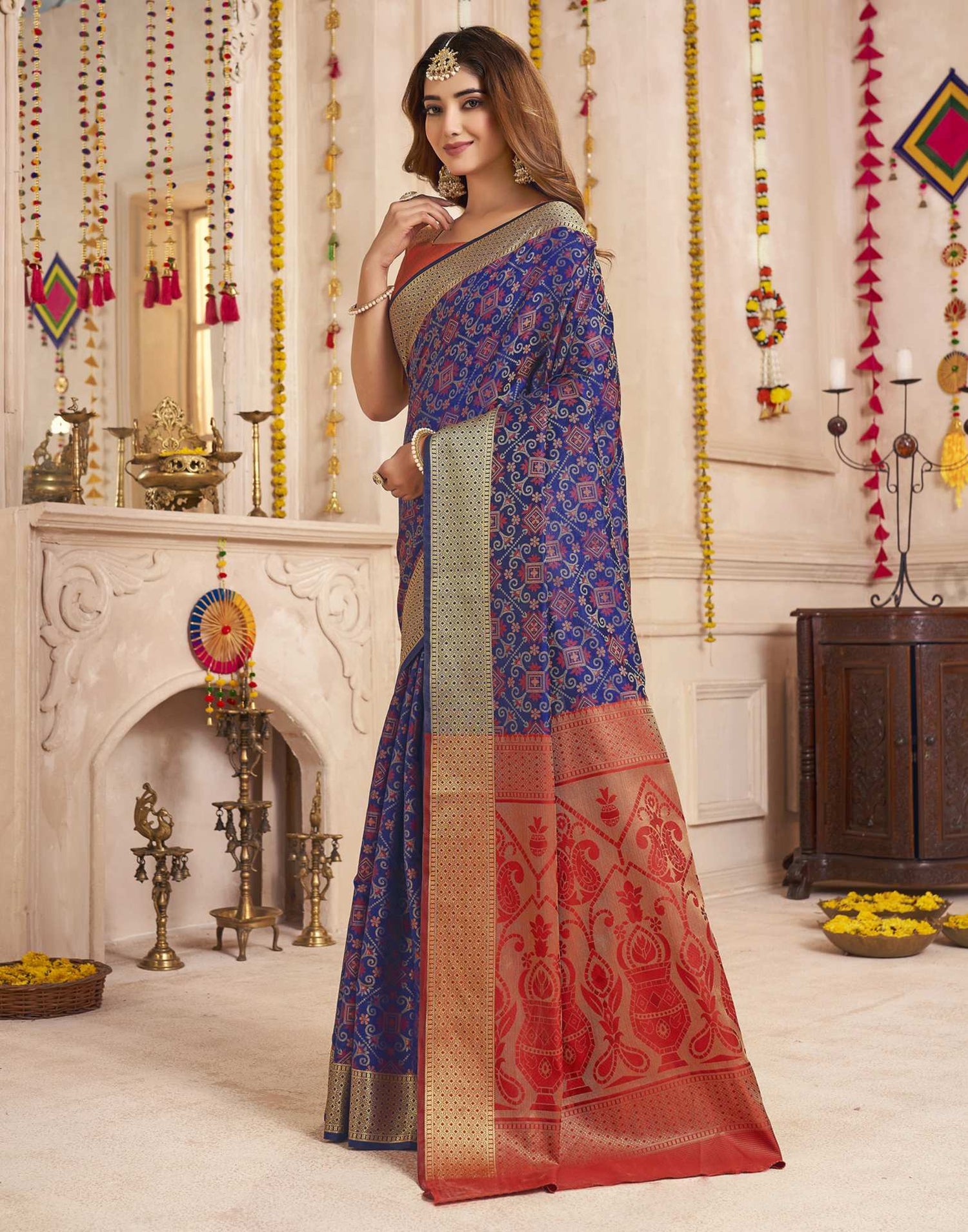 Navy Blue Silk Woven Patola Saree