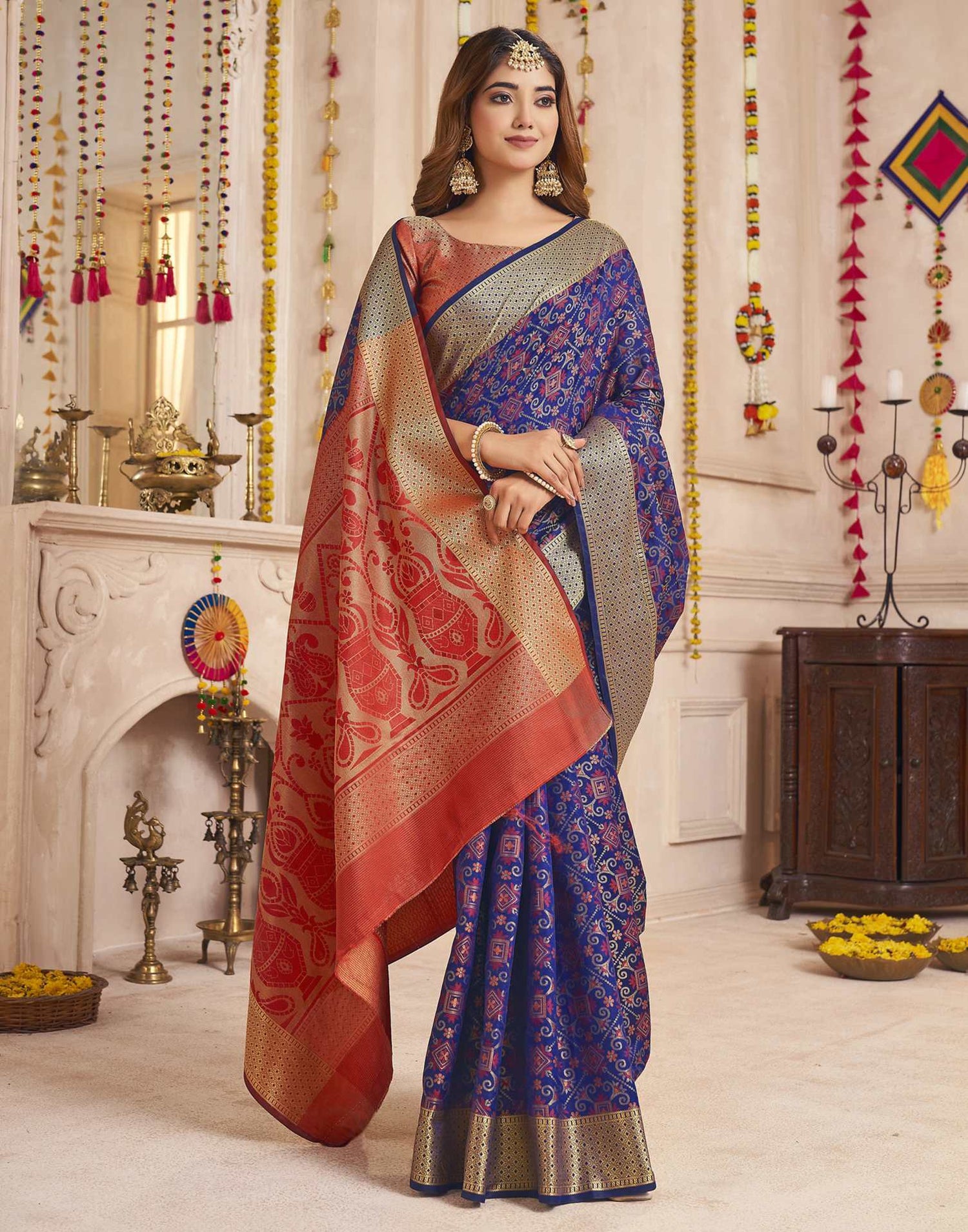 Navy Blue Silk Woven Patola Saree