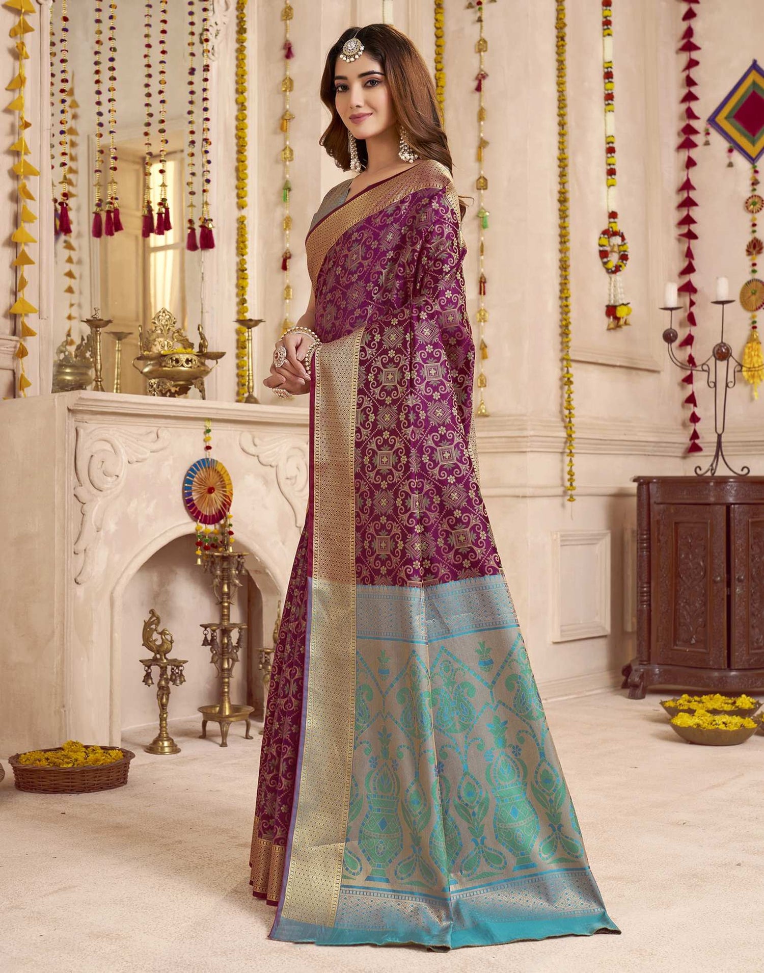 Dark Purple Silk Woven Patola Saree