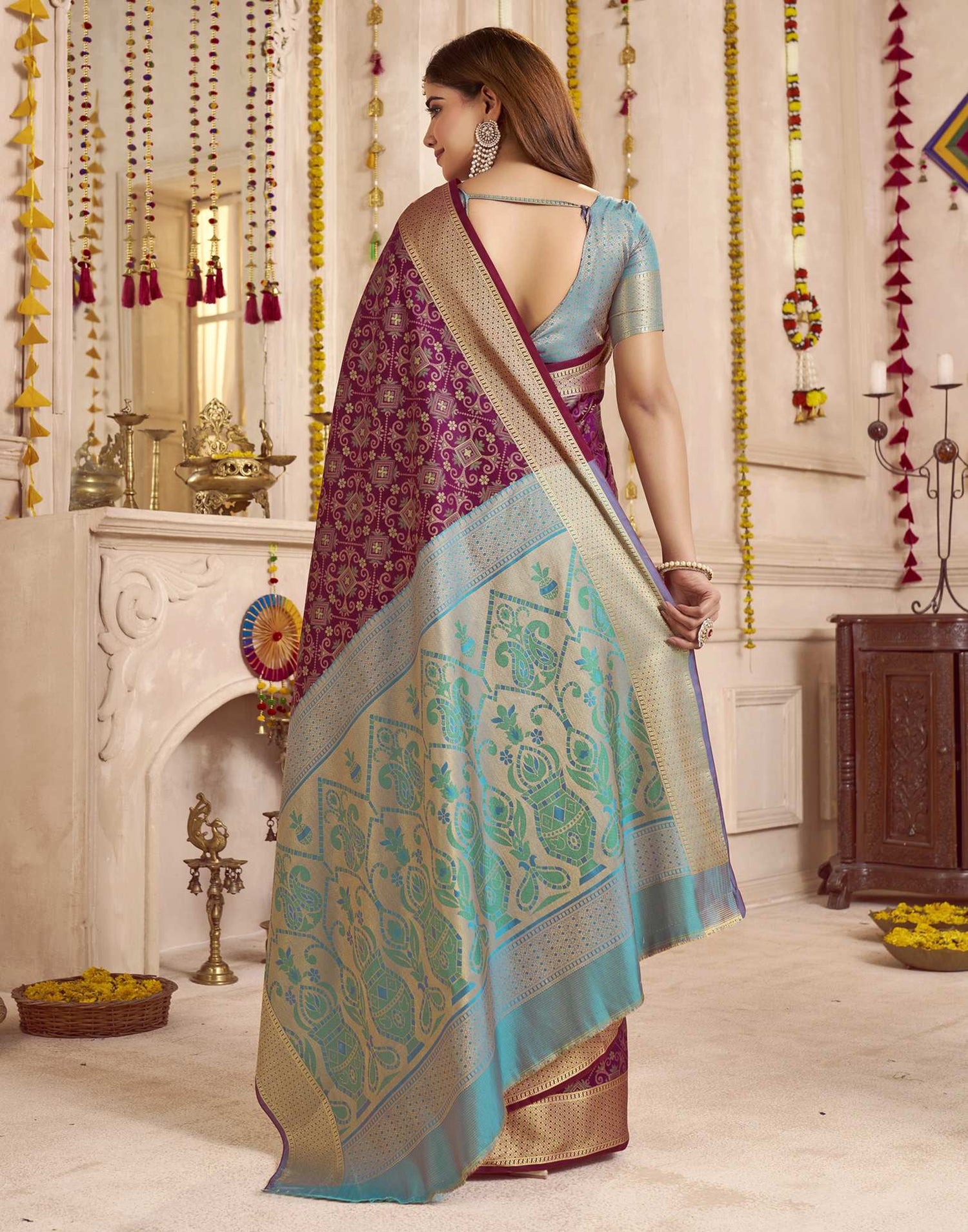 Dark Purple Silk Woven Patola Saree