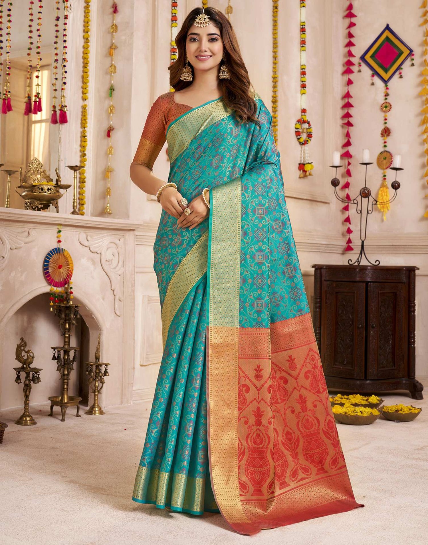 Teal Blue Silk Woven Patola Saree