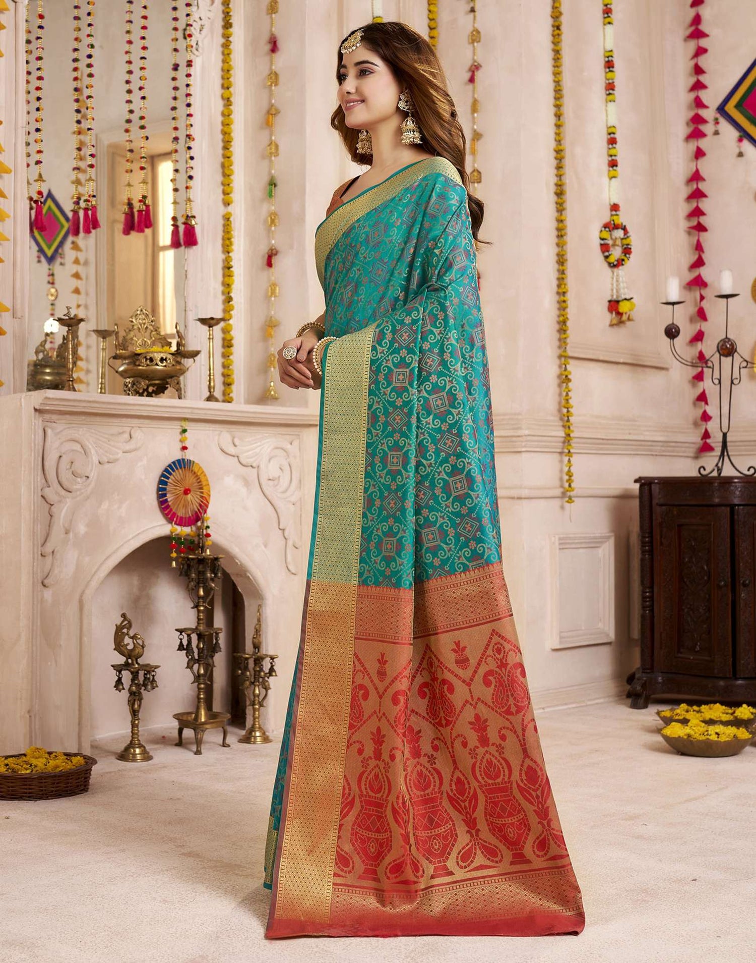 Teal Blue Silk Woven Patola Saree