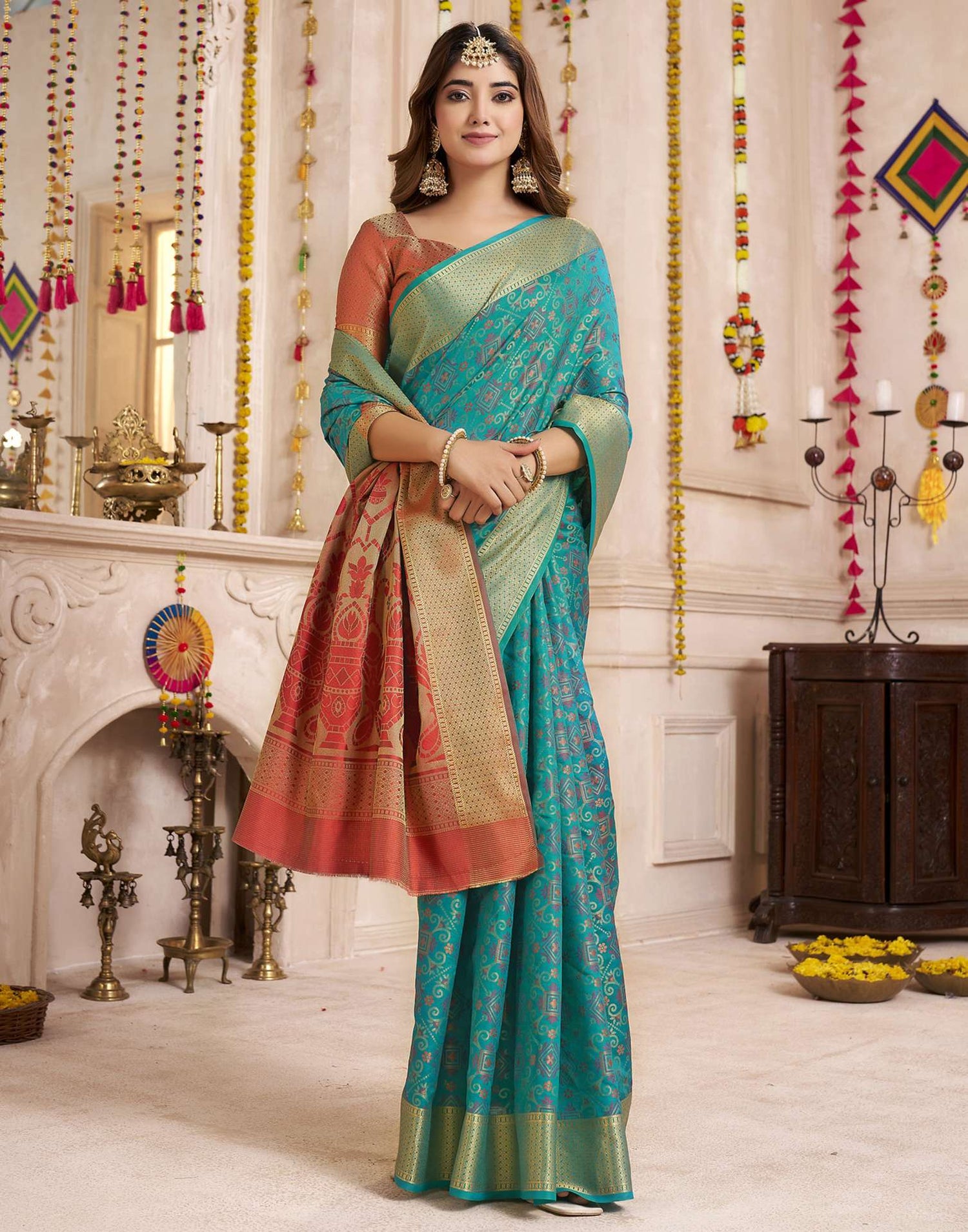 Teal Blue Silk Woven Patola Saree