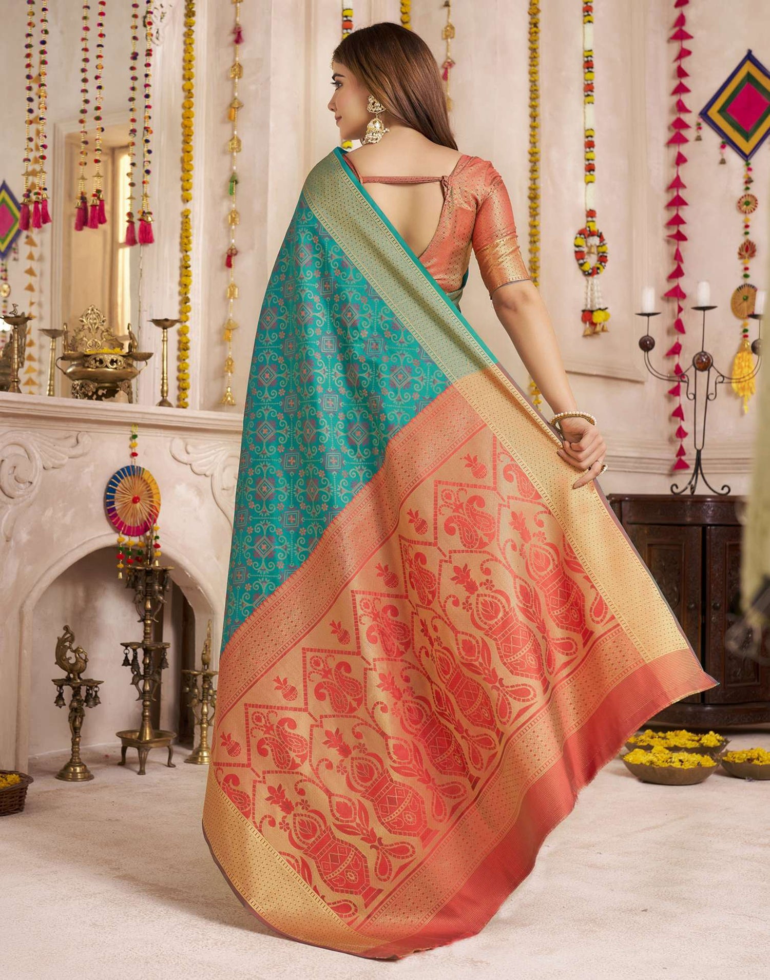 Teal Blue Silk Woven Patola Saree