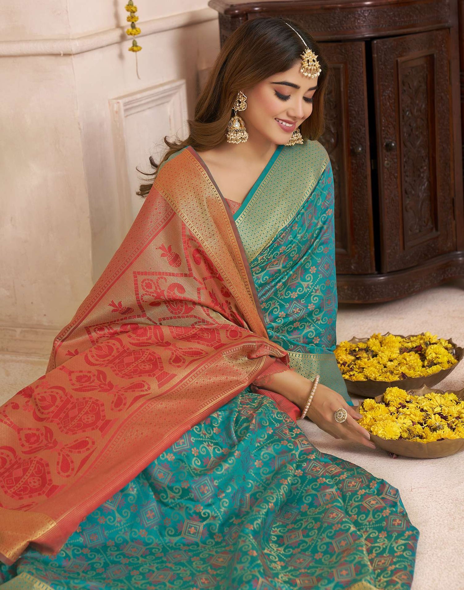 Teal Blue Silk Woven Patola Saree