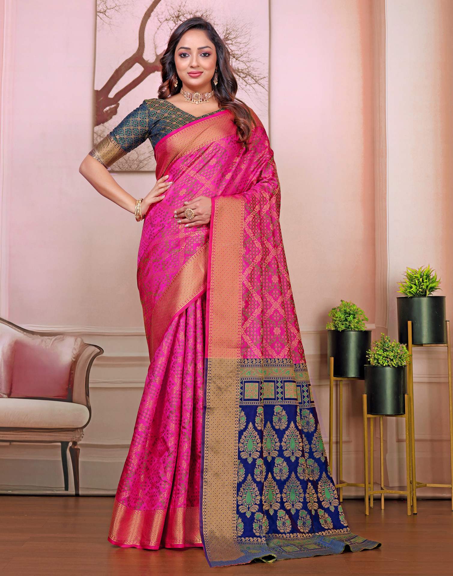 Magenta Silk Woven Patola Saree