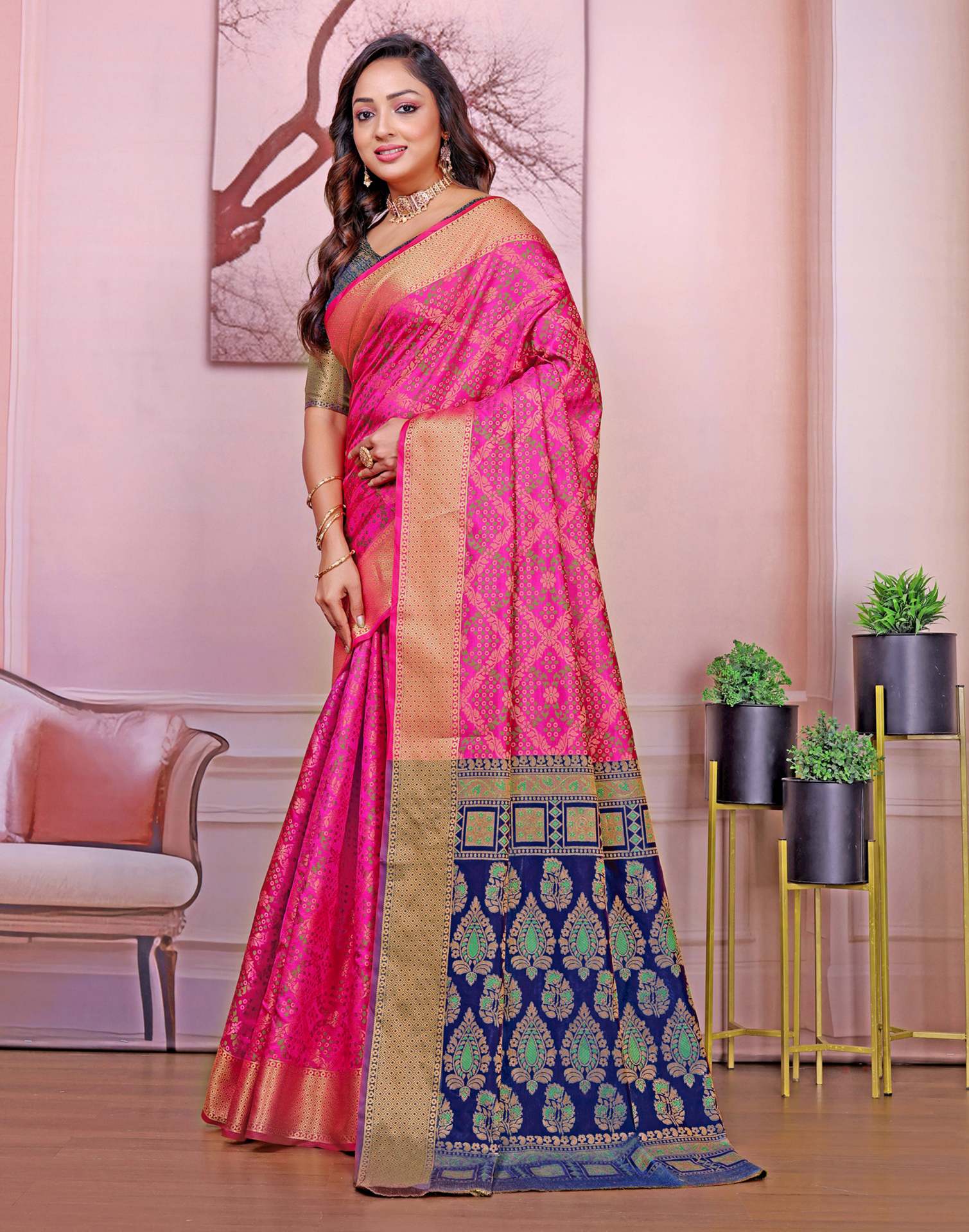Magenta Silk Woven Patola Saree