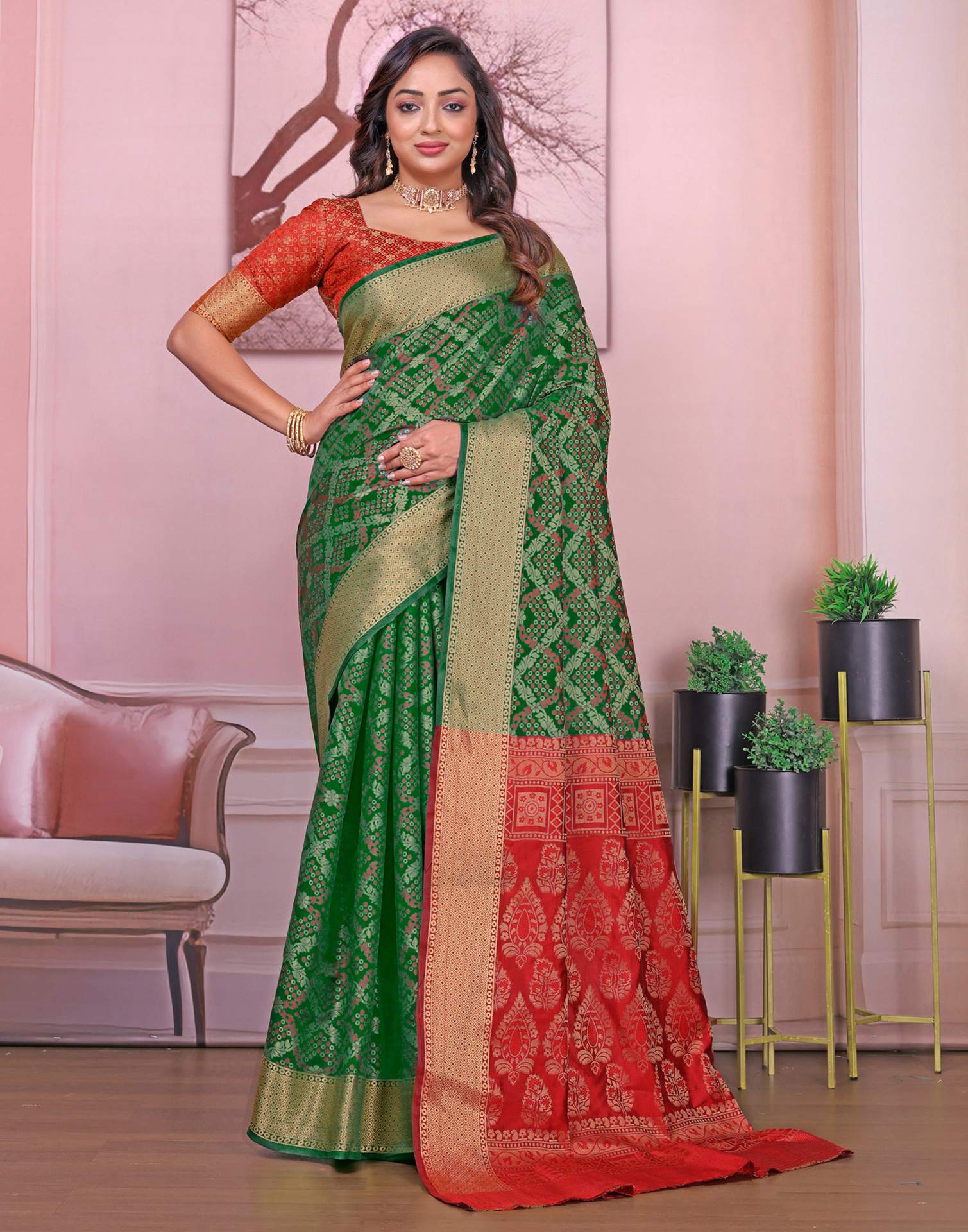 Green Silk Woven Patola Saree