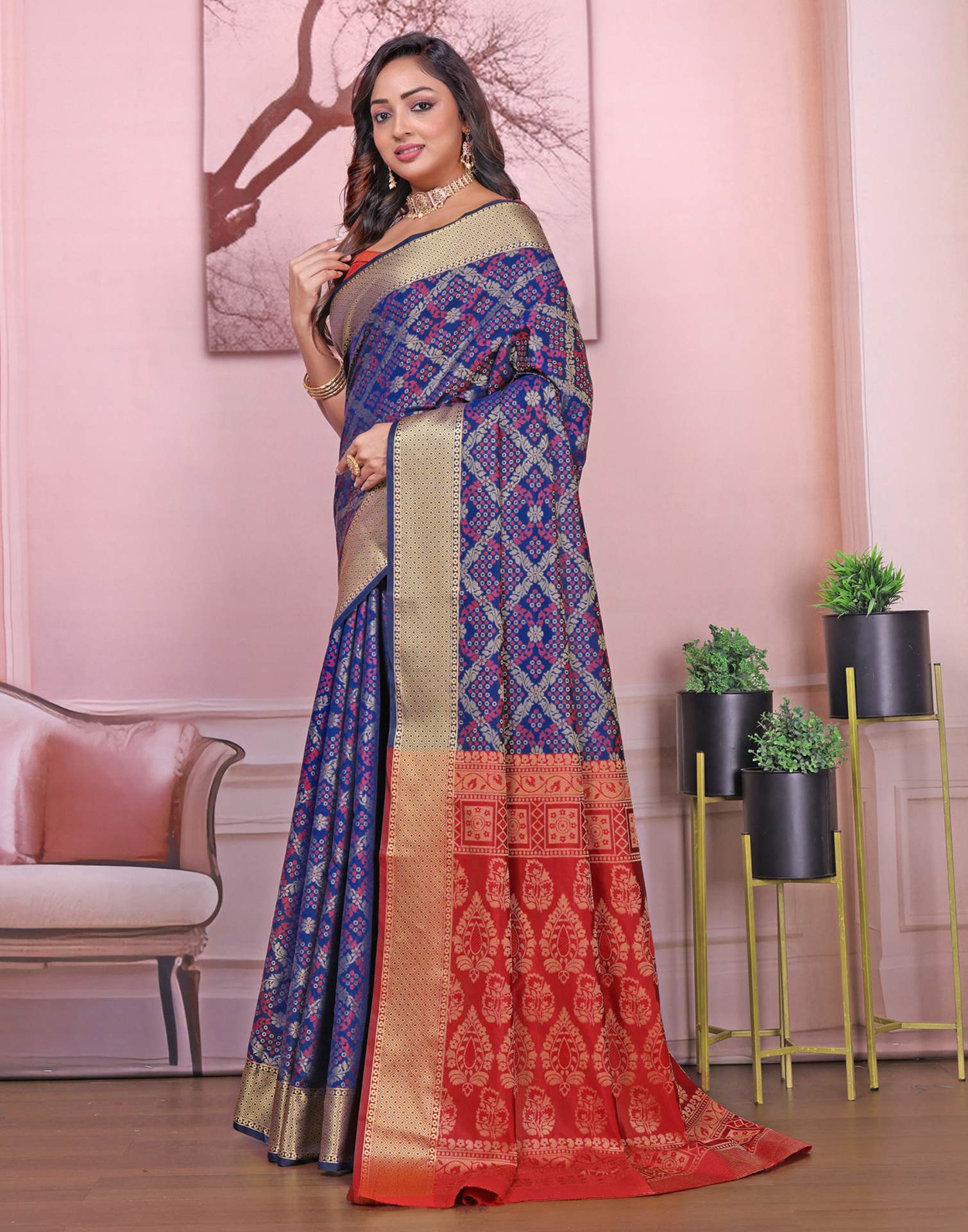 Navy Blue Silk Woven Patola Saree