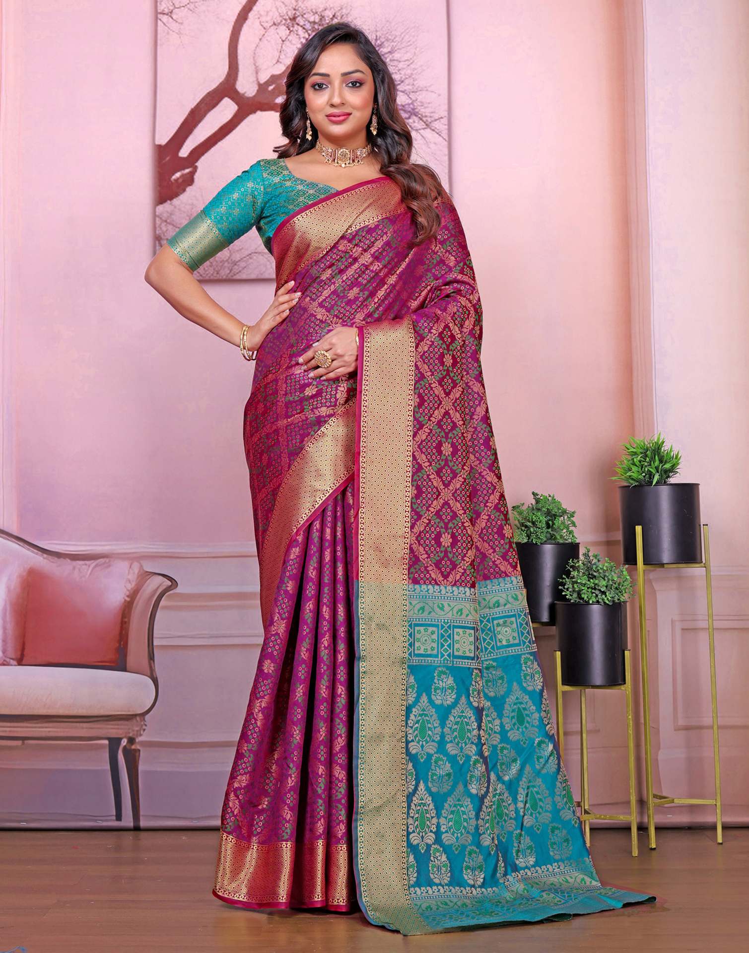 Dark Purple Silk Woven Patola Saree