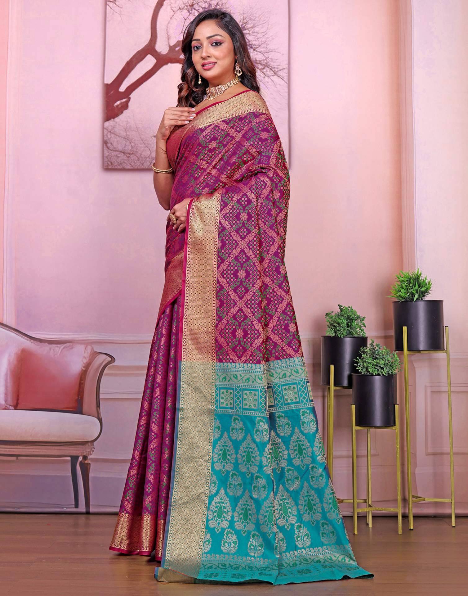 Dark Purple Silk Woven Patola Saree