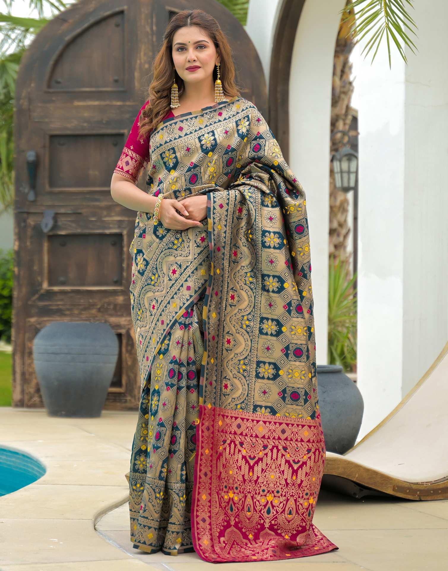 Rama Blue Silk Woven Banarasi Saree