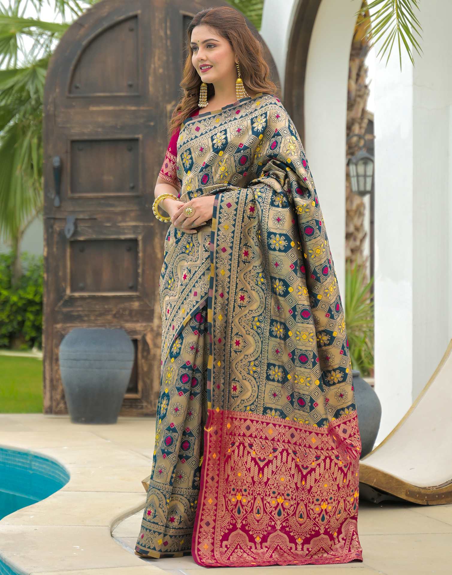Rama Blue Silk Woven Banarasi Saree
