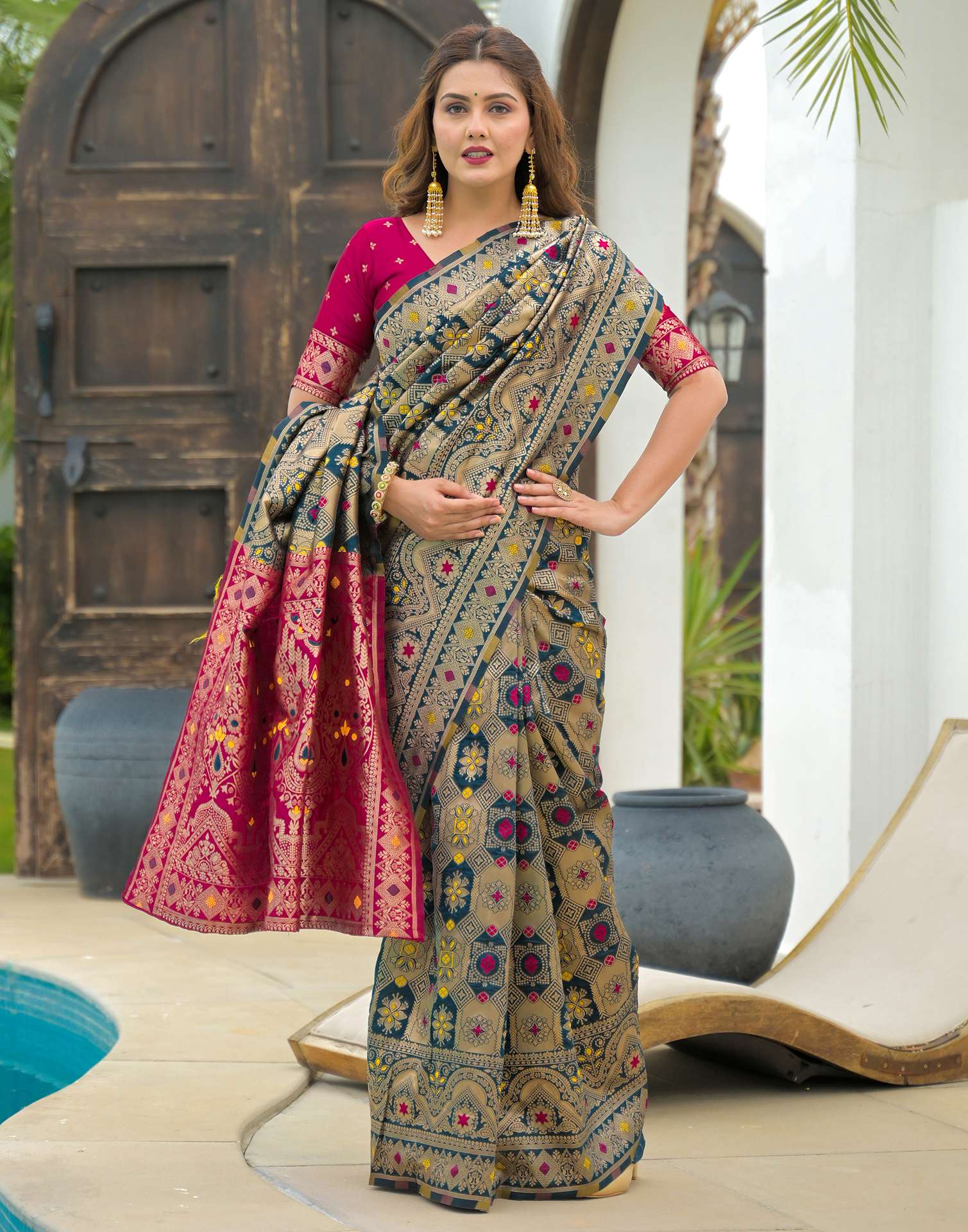 Rama Blue Silk Woven Banarasi Saree