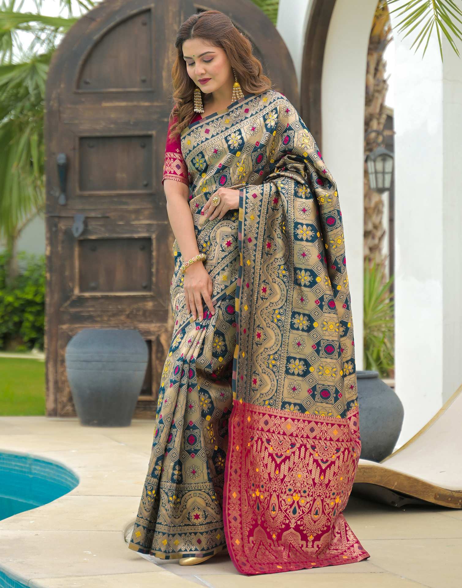 Rama Blue Silk Woven Banarasi Saree