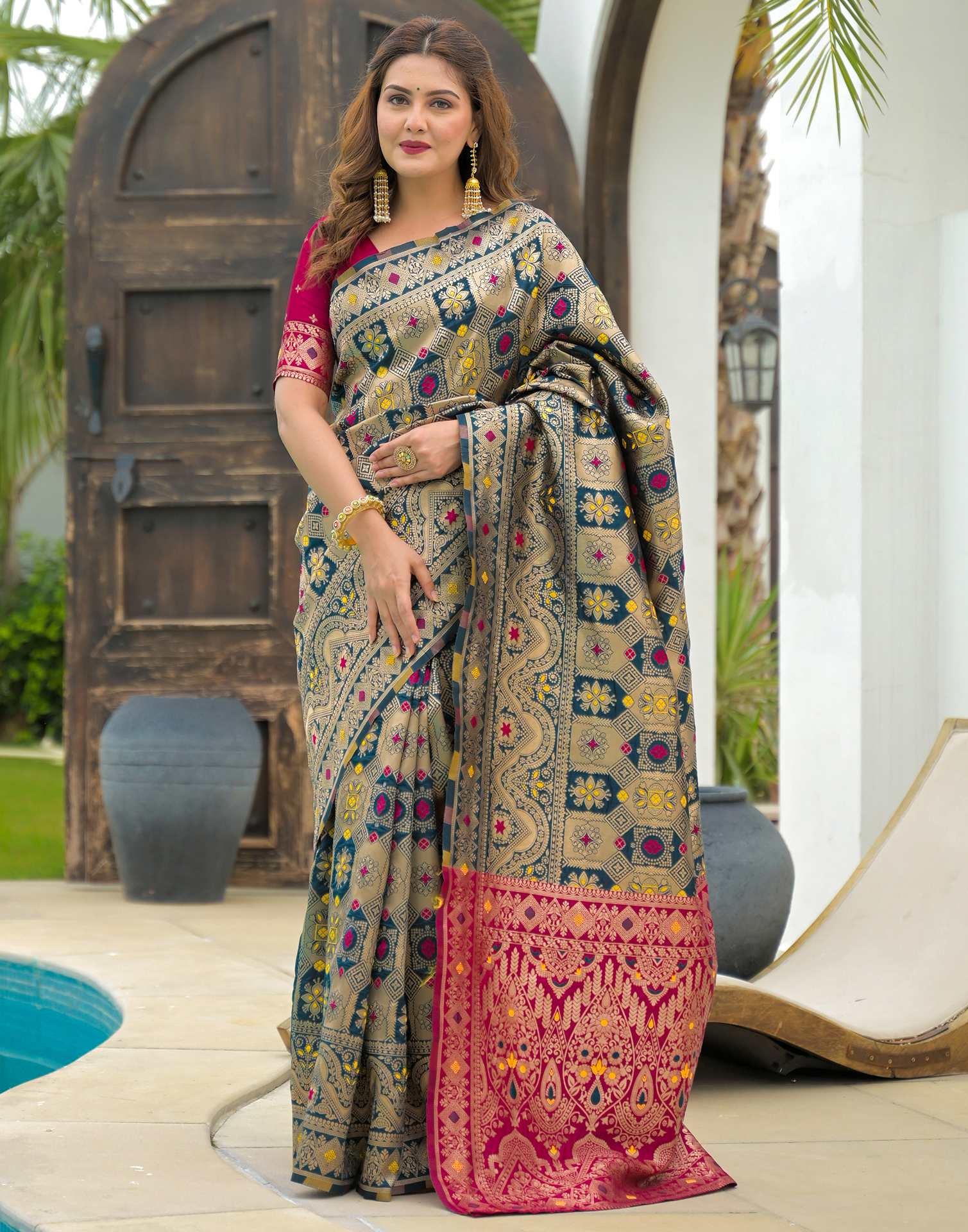 Rama Blue Silk Woven Banarasi Saree