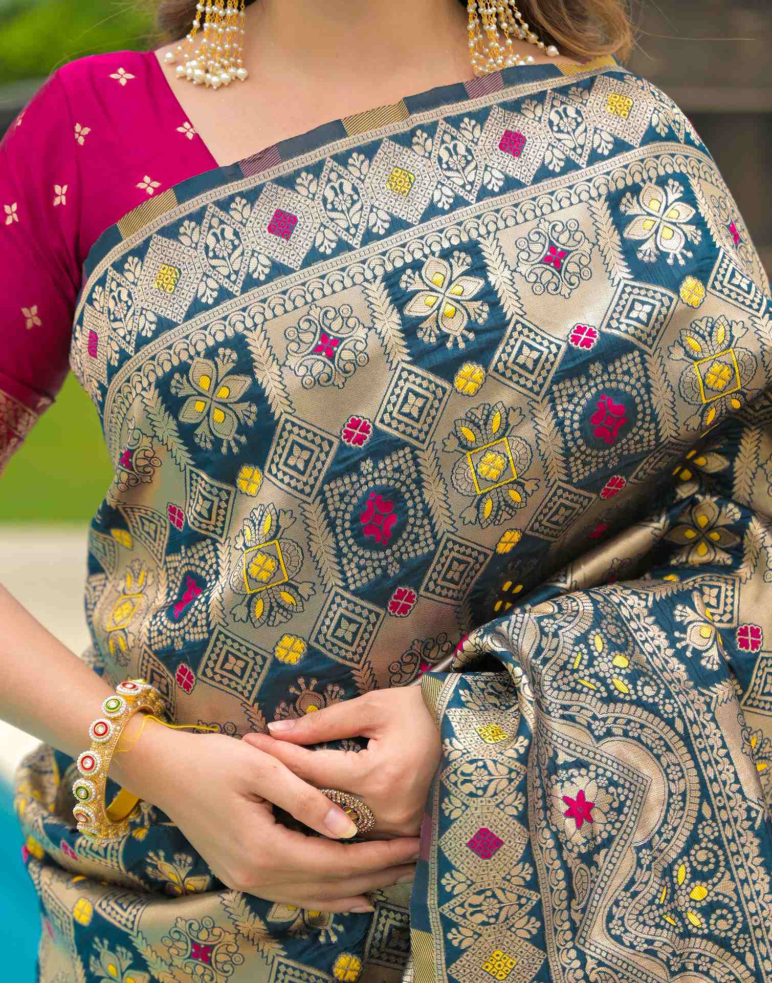 Rama Blue Silk Woven Banarasi Saree