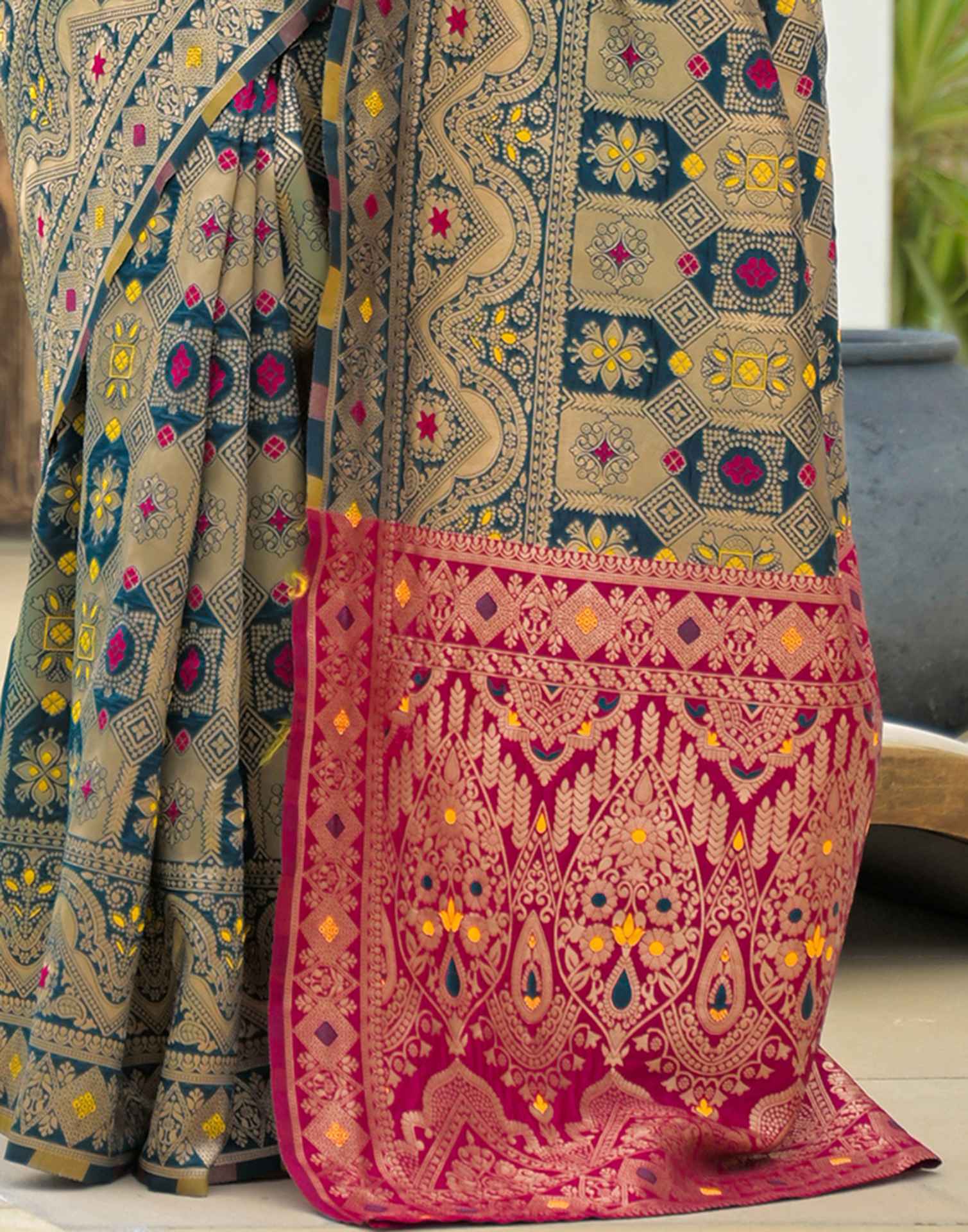 Rama Blue Silk Woven Banarasi Saree