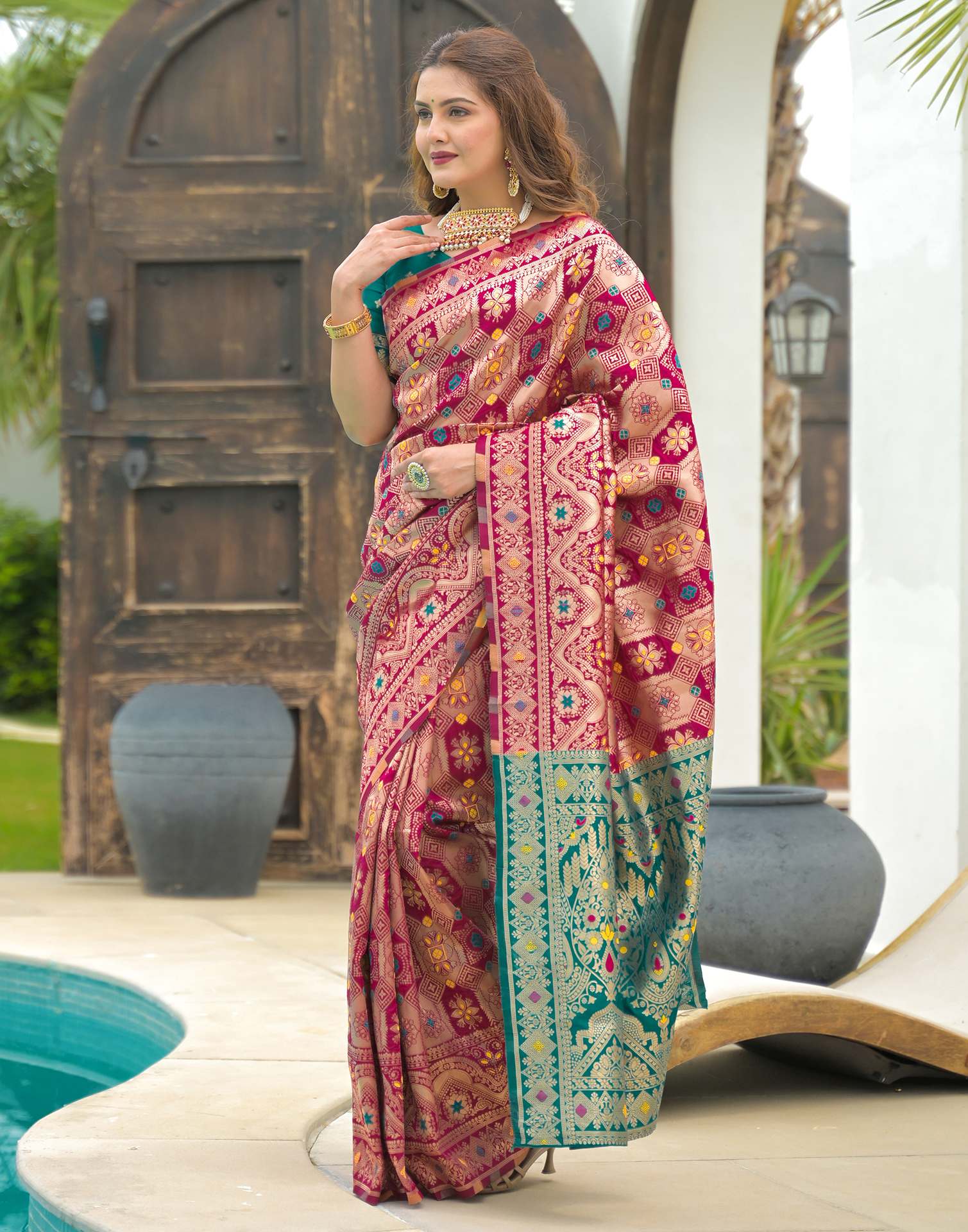 Magenta Silk Woven Banarasi Saree