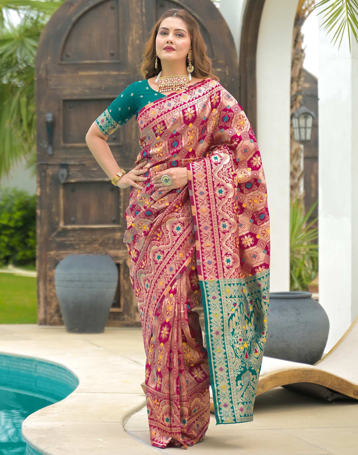 Magenta Silk Woven Banarasi Saree