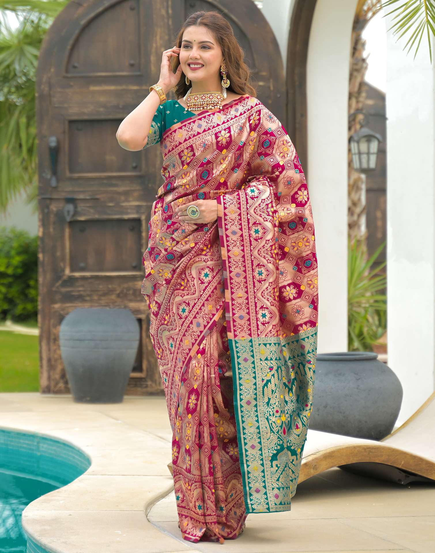 Magenta Silk Woven Banarasi Saree