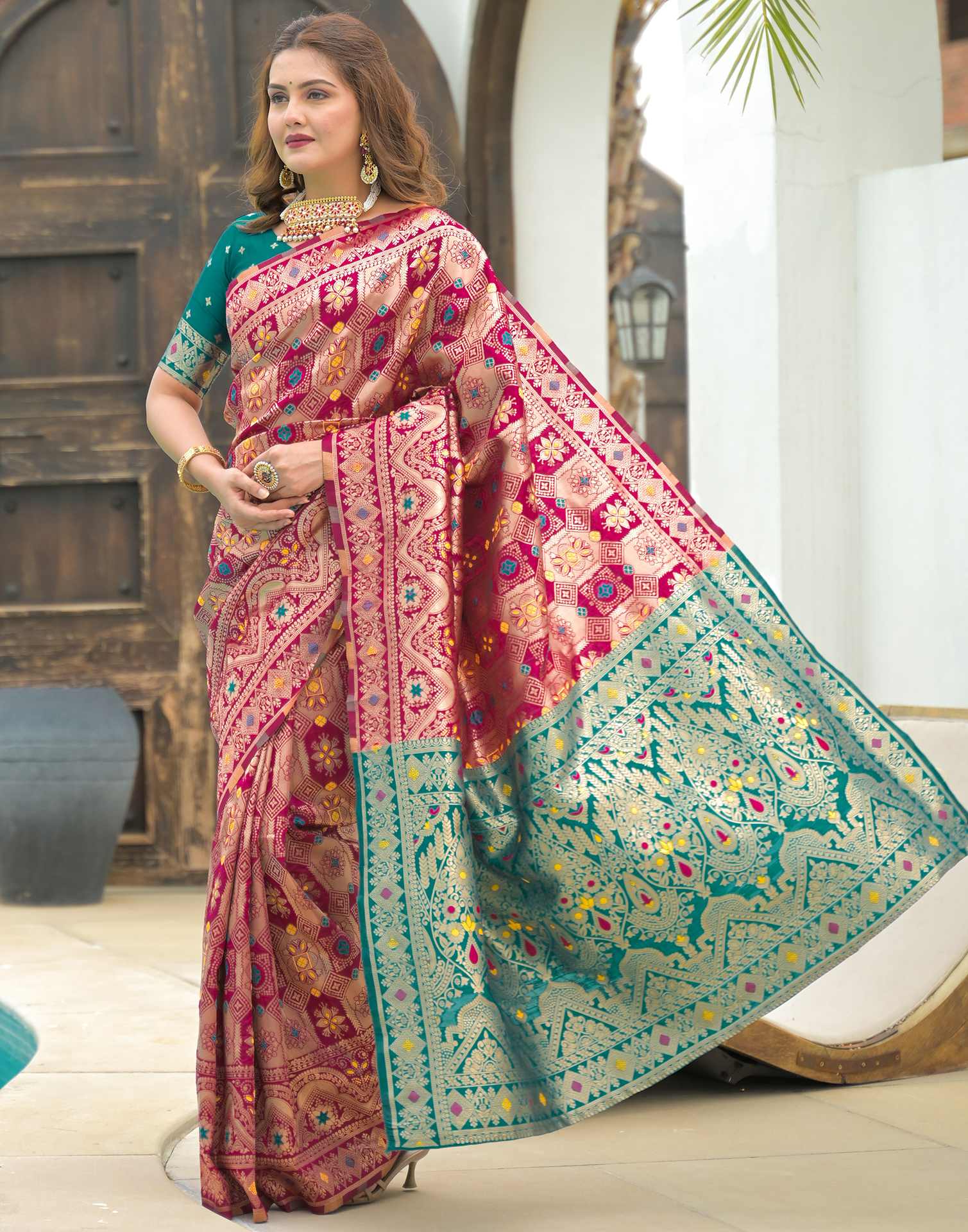 Magenta Silk Woven Banarasi Saree
