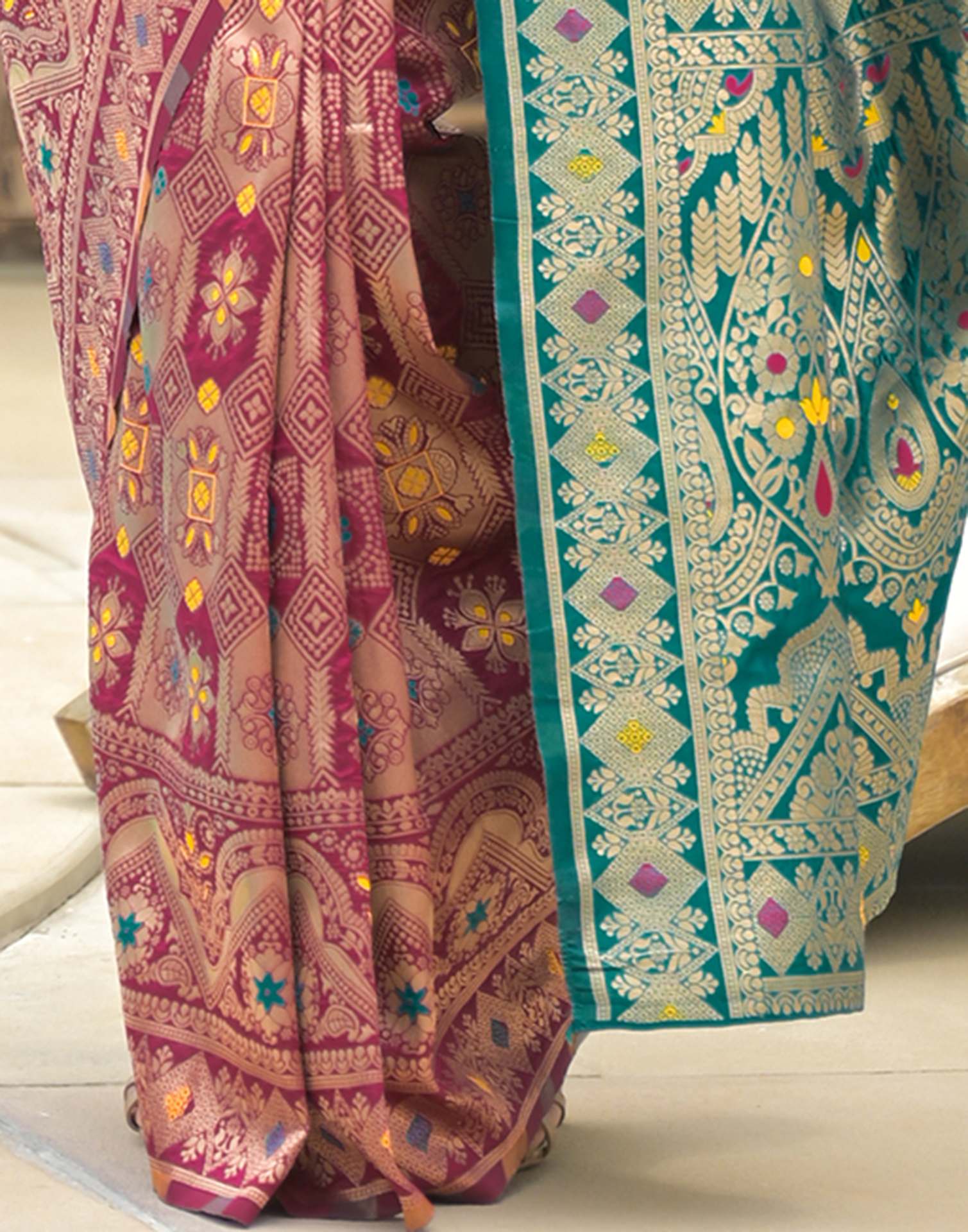 Magenta Silk Woven Banarasi Saree