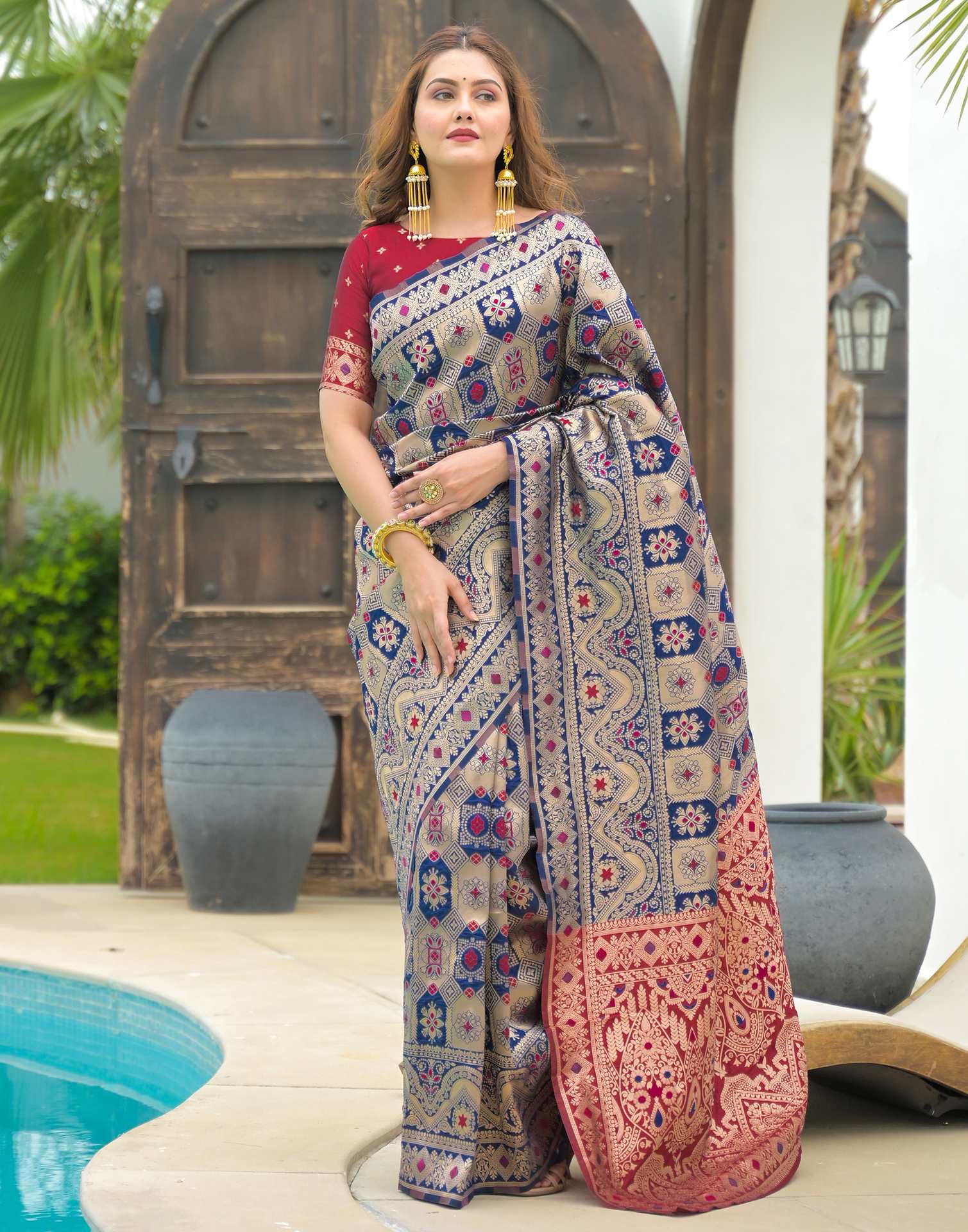 Navy Blue Silk Woven Banarasi Saree