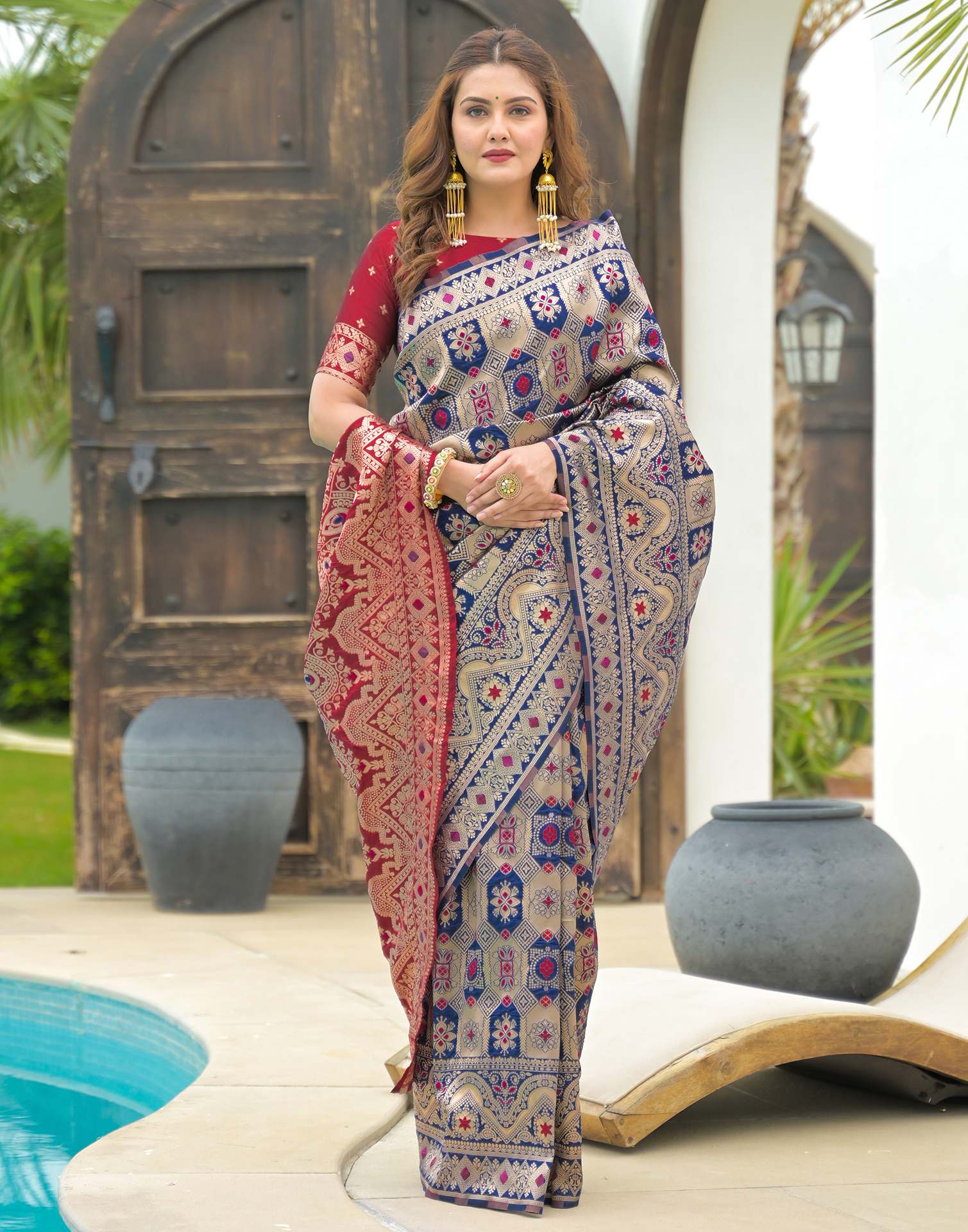 Navy Blue Silk Woven Banarasi Saree