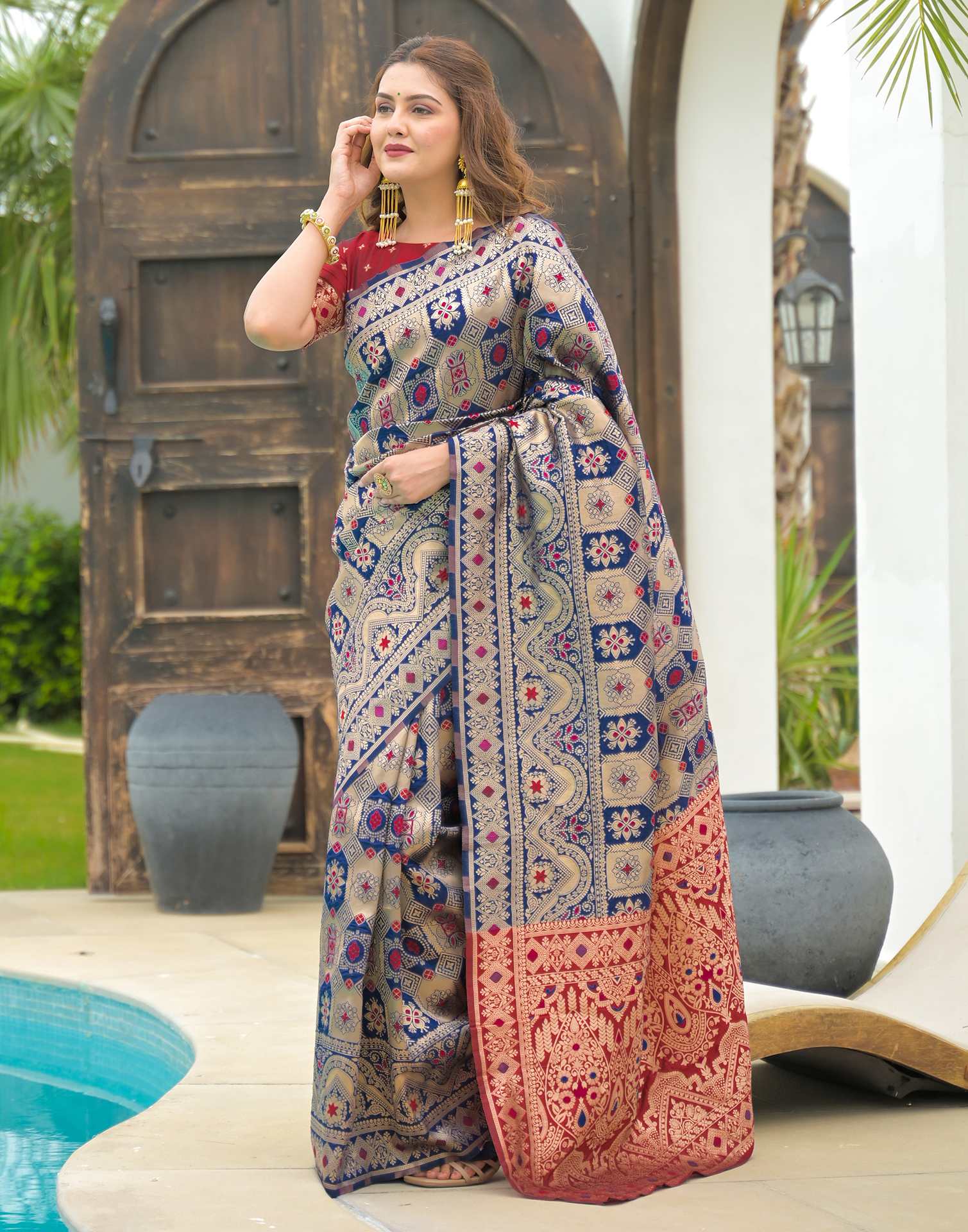 Navy Blue Silk Woven Banarasi Saree