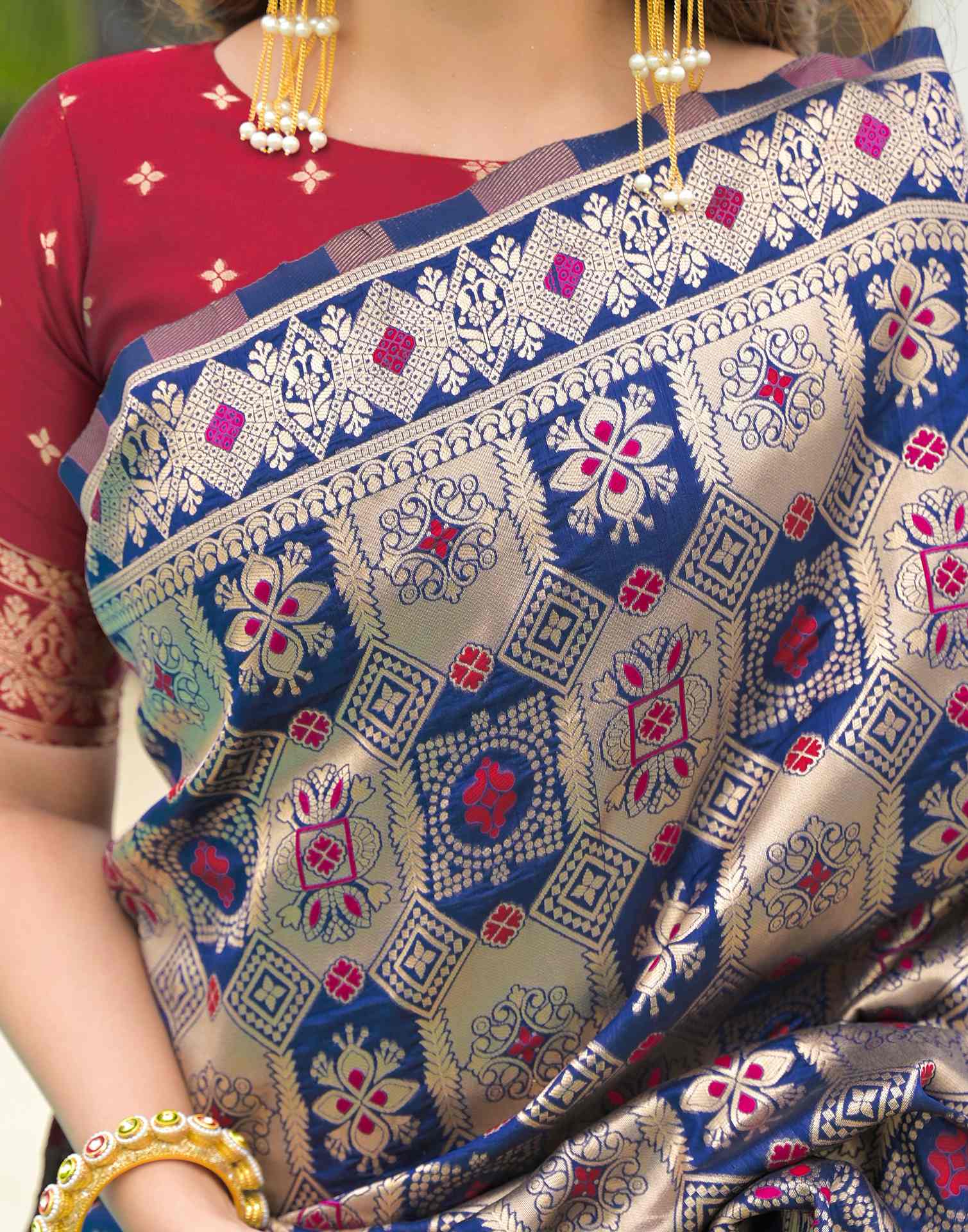 Navy Blue Silk Woven Banarasi Saree